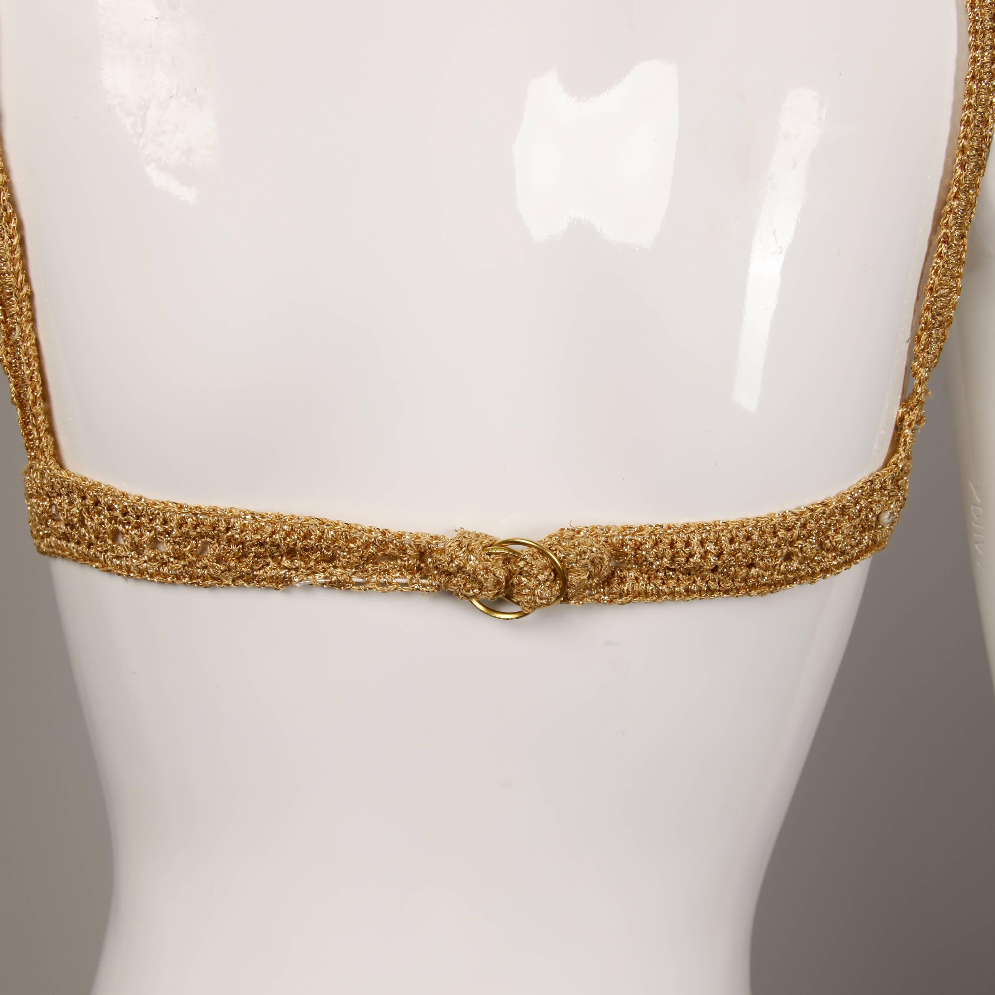 1970s Vintage Moggie Metallic Gold + Silver Crochet Bikini 2-Piece Swimsuit 1