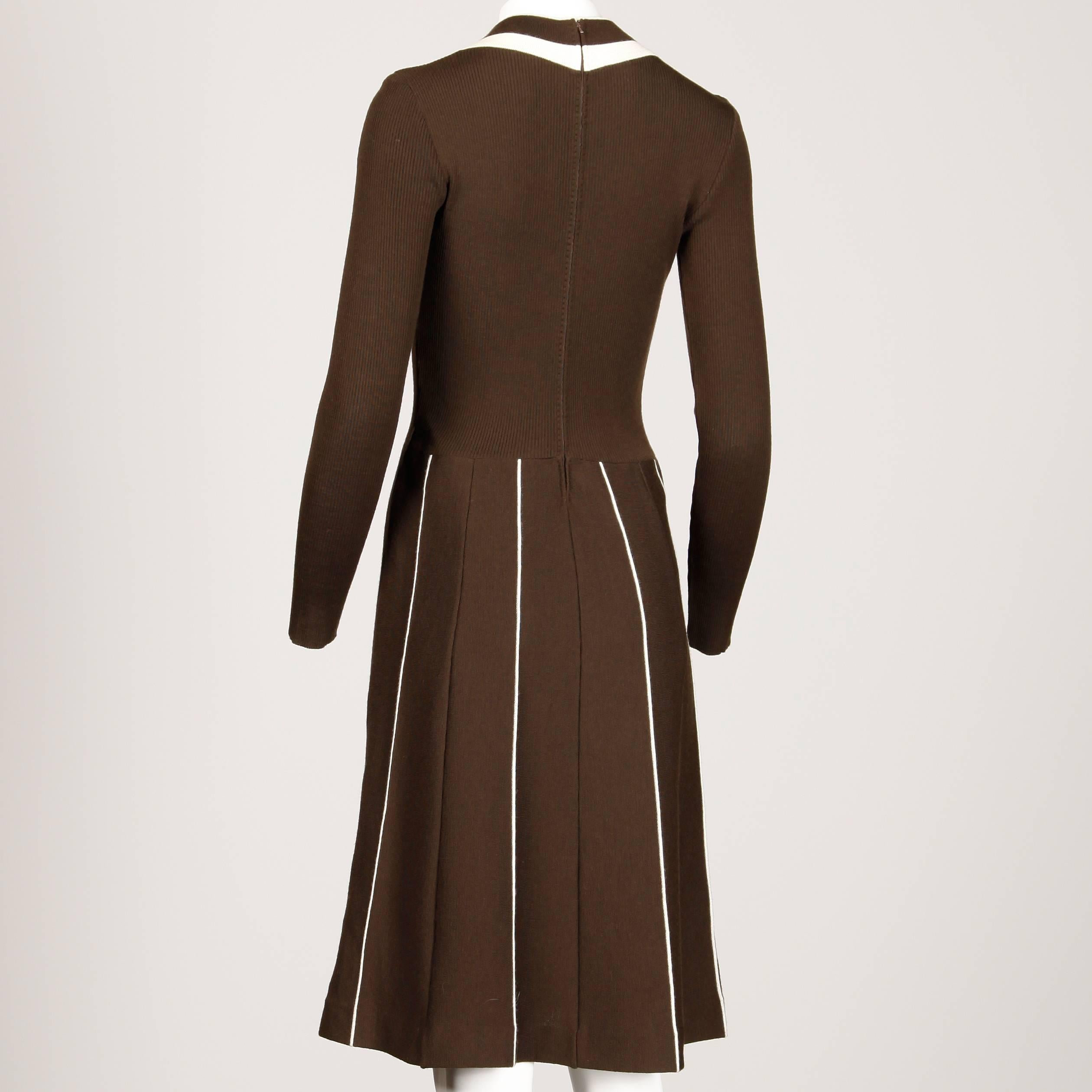 Black Unworn Crissa 1970s Vintage 100% Wool Brown Knit Dress with Original Tags