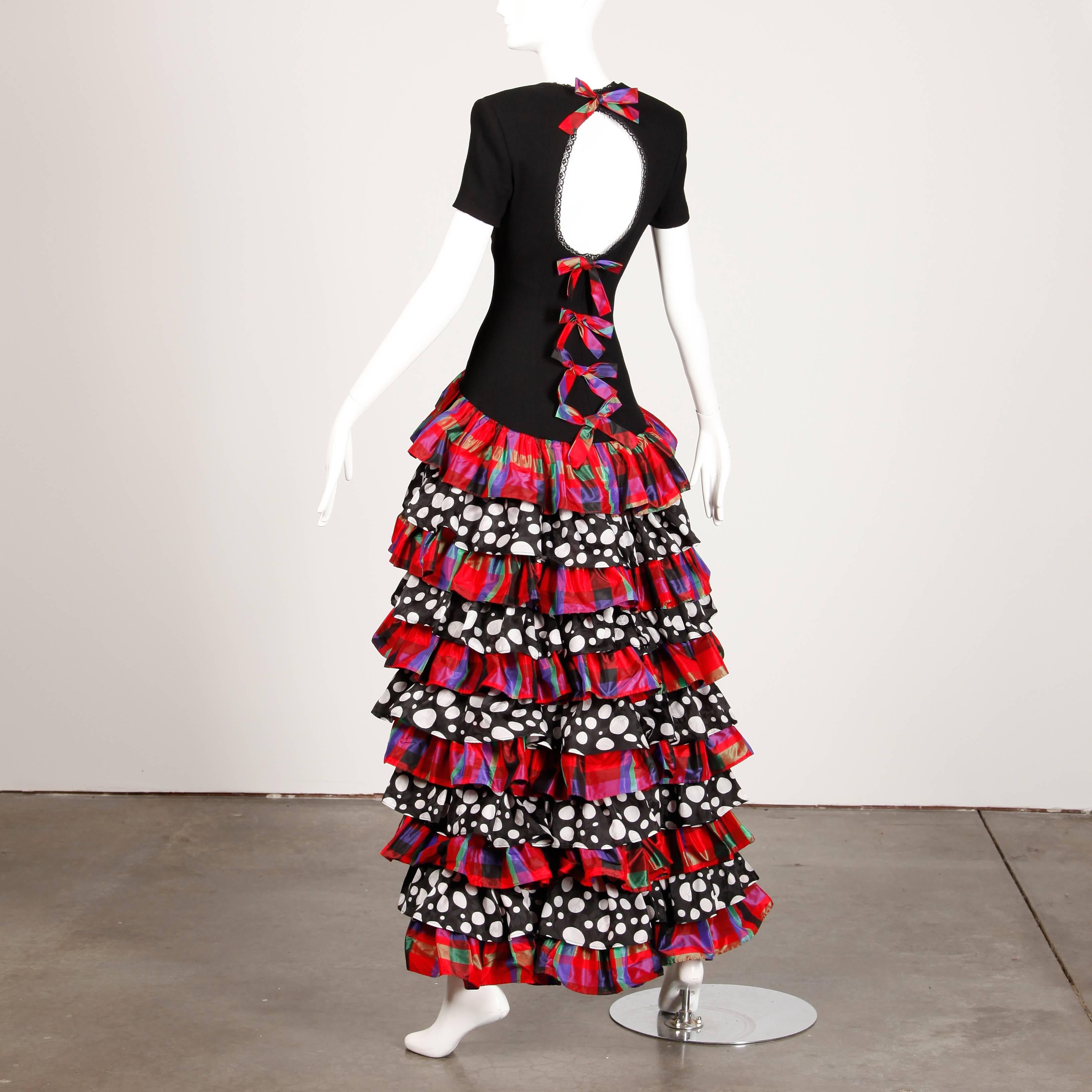 Women's Gemma Kahng 1990s Vintage Tiered Plaid Polka Dot Bustier Dress