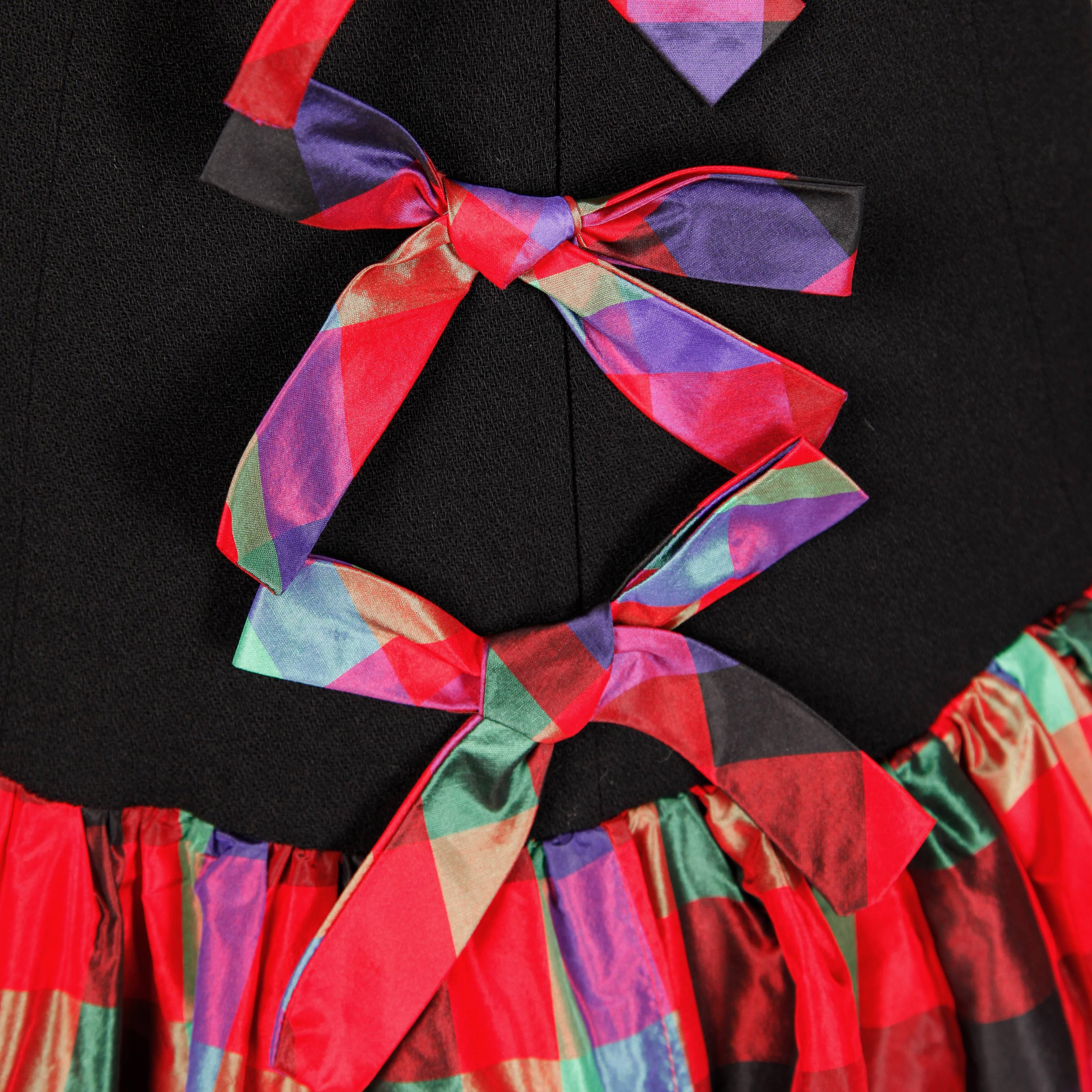 Gemma Kahng 1990s Vintage Tiered Plaid Polka Dot Bustier Dress 1