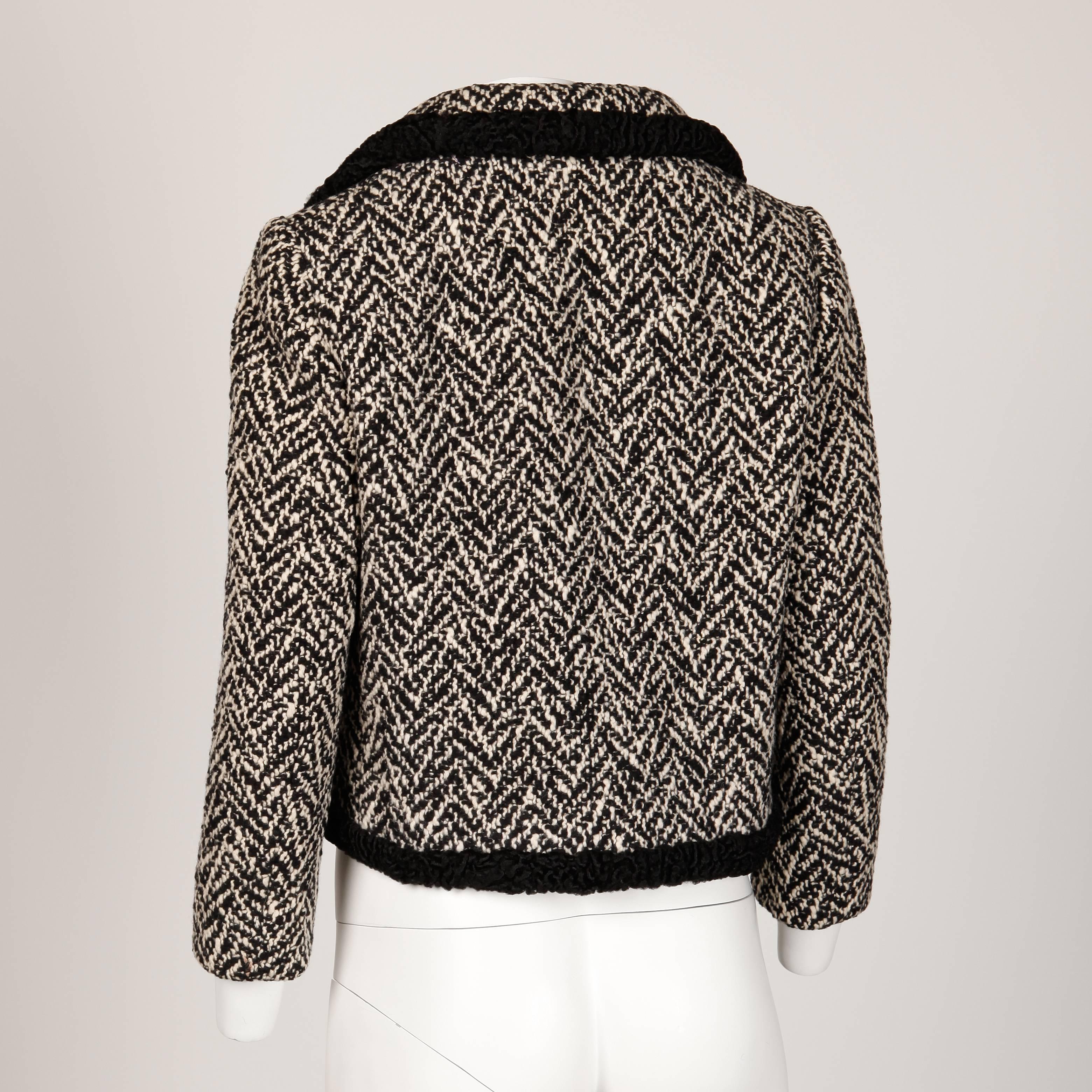 Women's Ben Zuckerman 1960s Vintage Wool Tweed Jacket with Persian Lamb Fur Trim For Sale