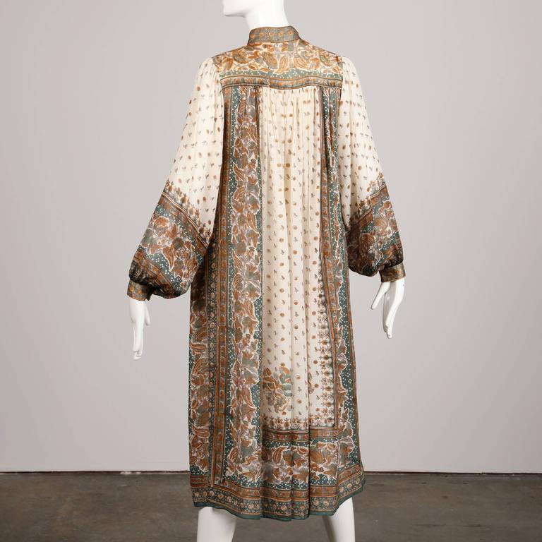 Judith Ann 1970s Vintage Paper Thin Silk Indian Hand-Block Print Dress ...