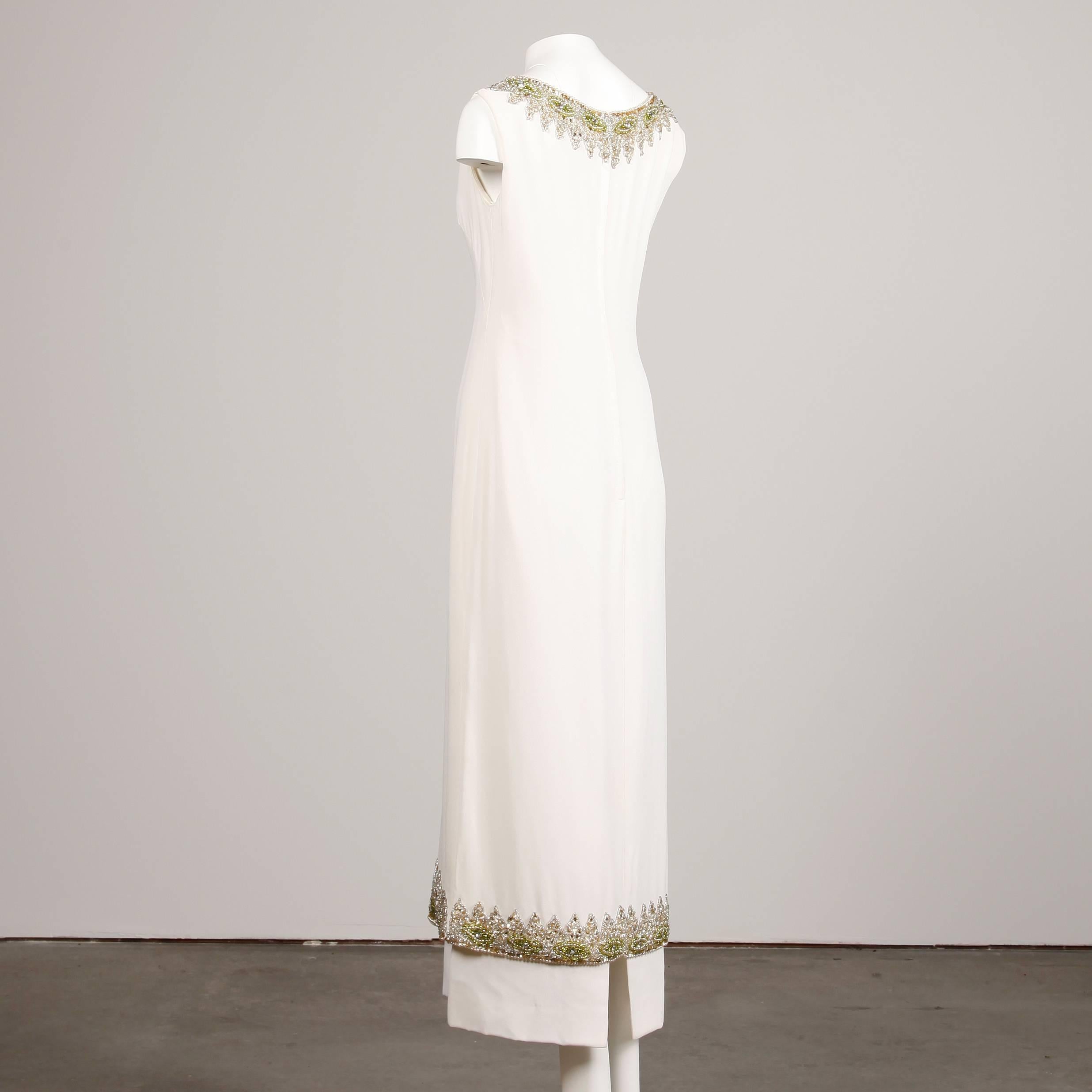 Beige 1960s Vintage Beaded, Sequin + Rhinestone Evening Gown or Dress
