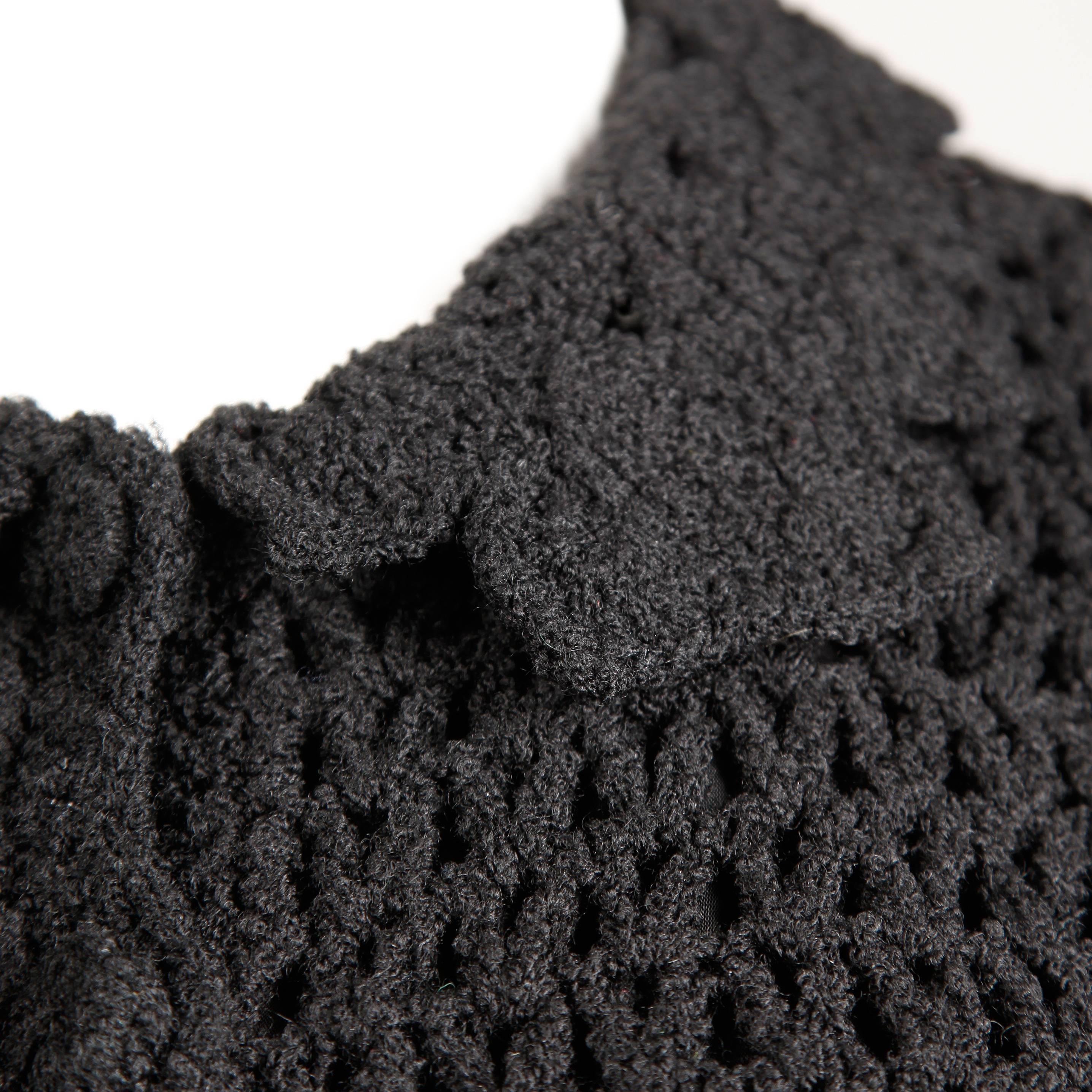 1960s Vintage Black Wool Hand Crochet Dress For Sale 1