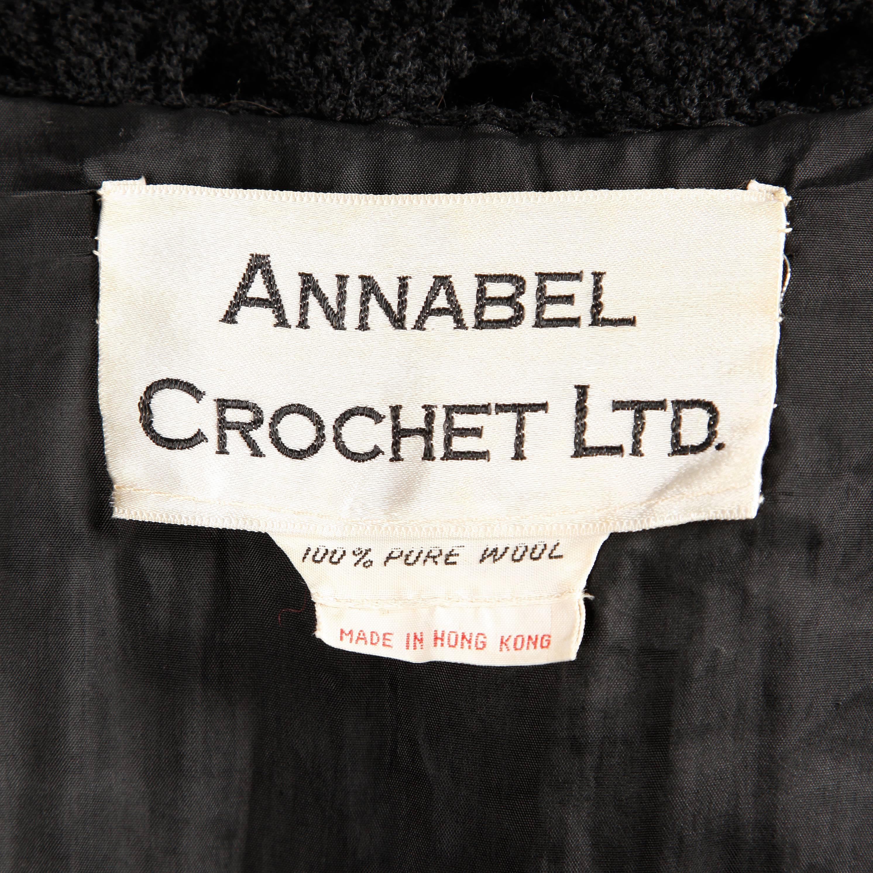 Women's 1960s Vintage Black Wool Hand Crochet Dress For Sale