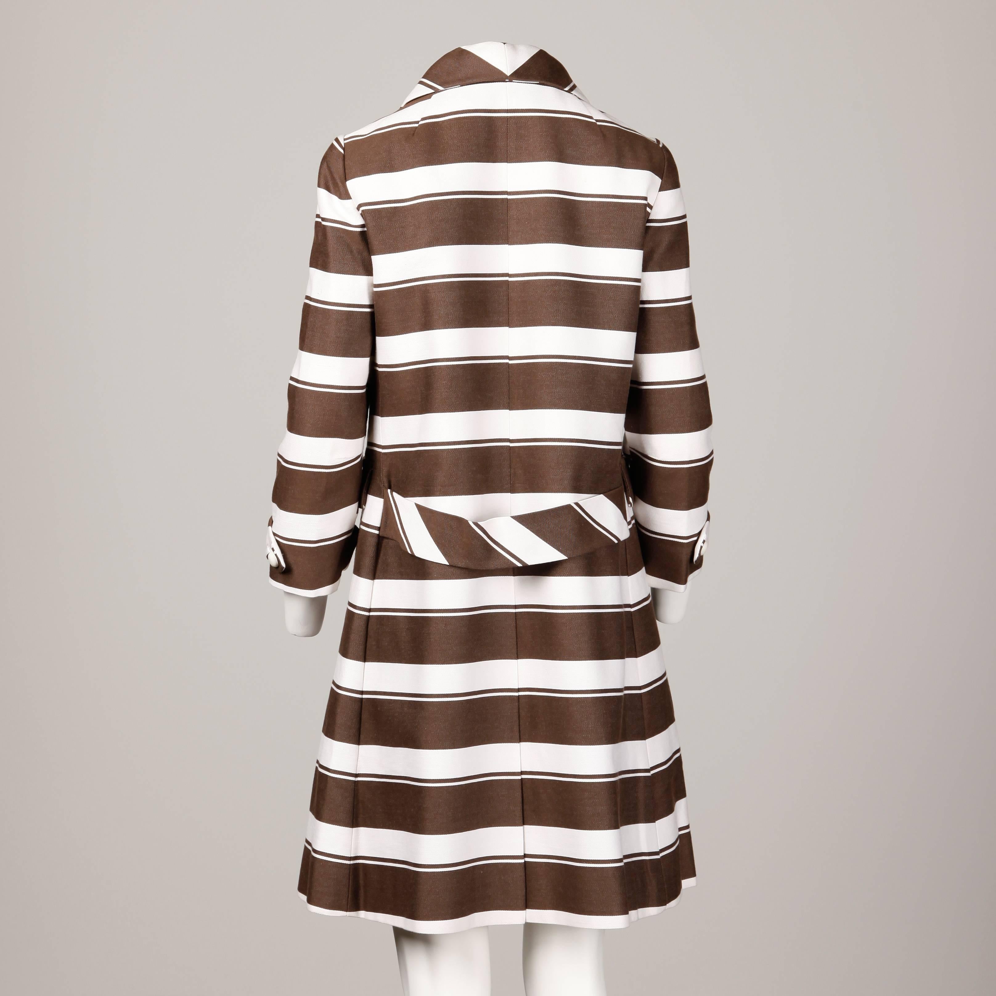 Sandra Sage 1960s Vintage Brown + White Striped Mod Coat  In Excellent Condition In Sparks, NV