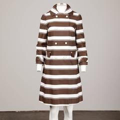 Sandra Sage 1960s Vintage Brown + White Striped Mod Coat