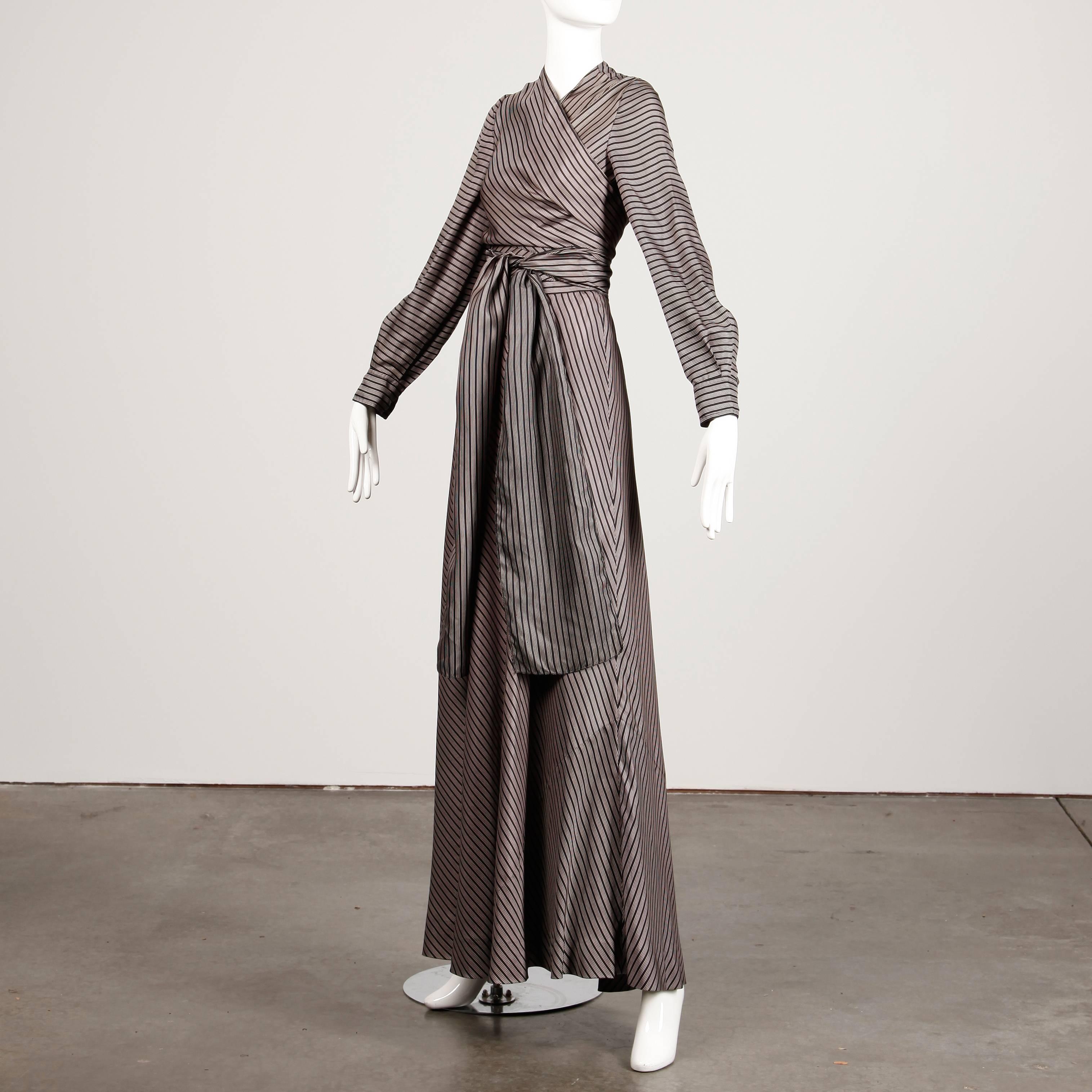 Jean Patou 1970s Vintage Silk Striped Wrap Top + Maxi Skirt Dress Ensemble 4