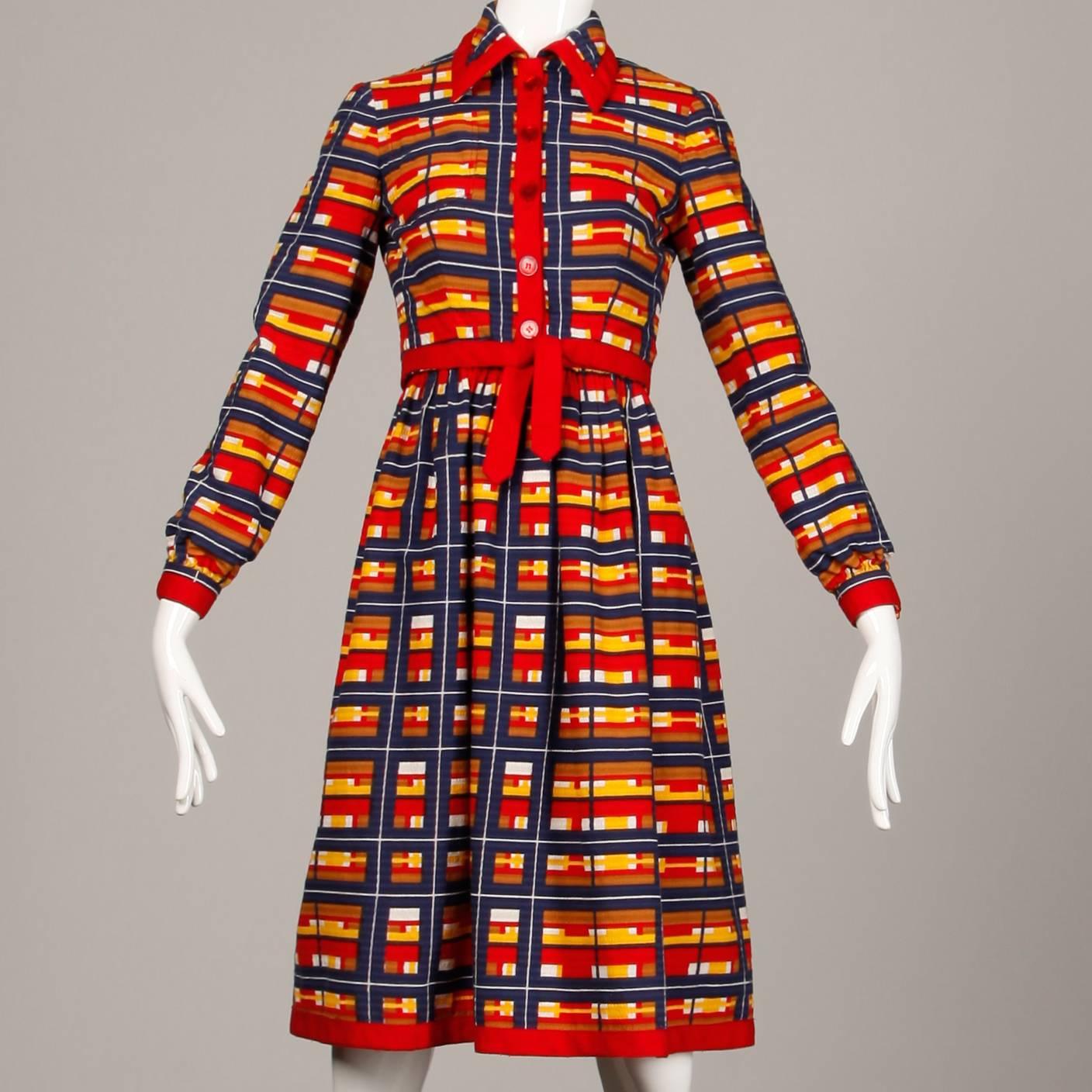 Oscar de la Renta - Ensemble veste et robe à carreaux, vintage, années 1970 Excellent état - En vente à Sparks, NV