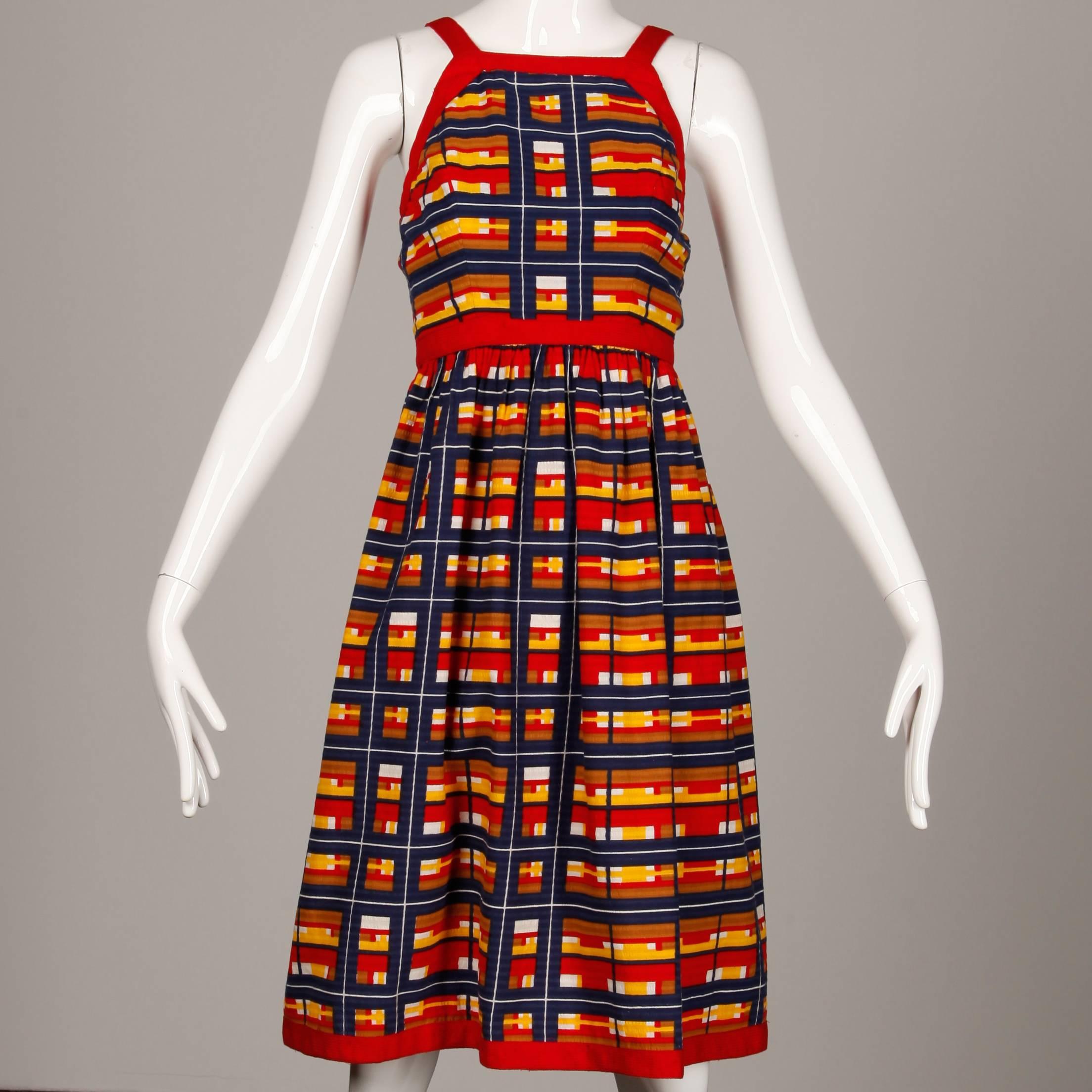 Rouge Oscar de la Renta - Ensemble veste et robe à carreaux, vintage, années 1970 en vente