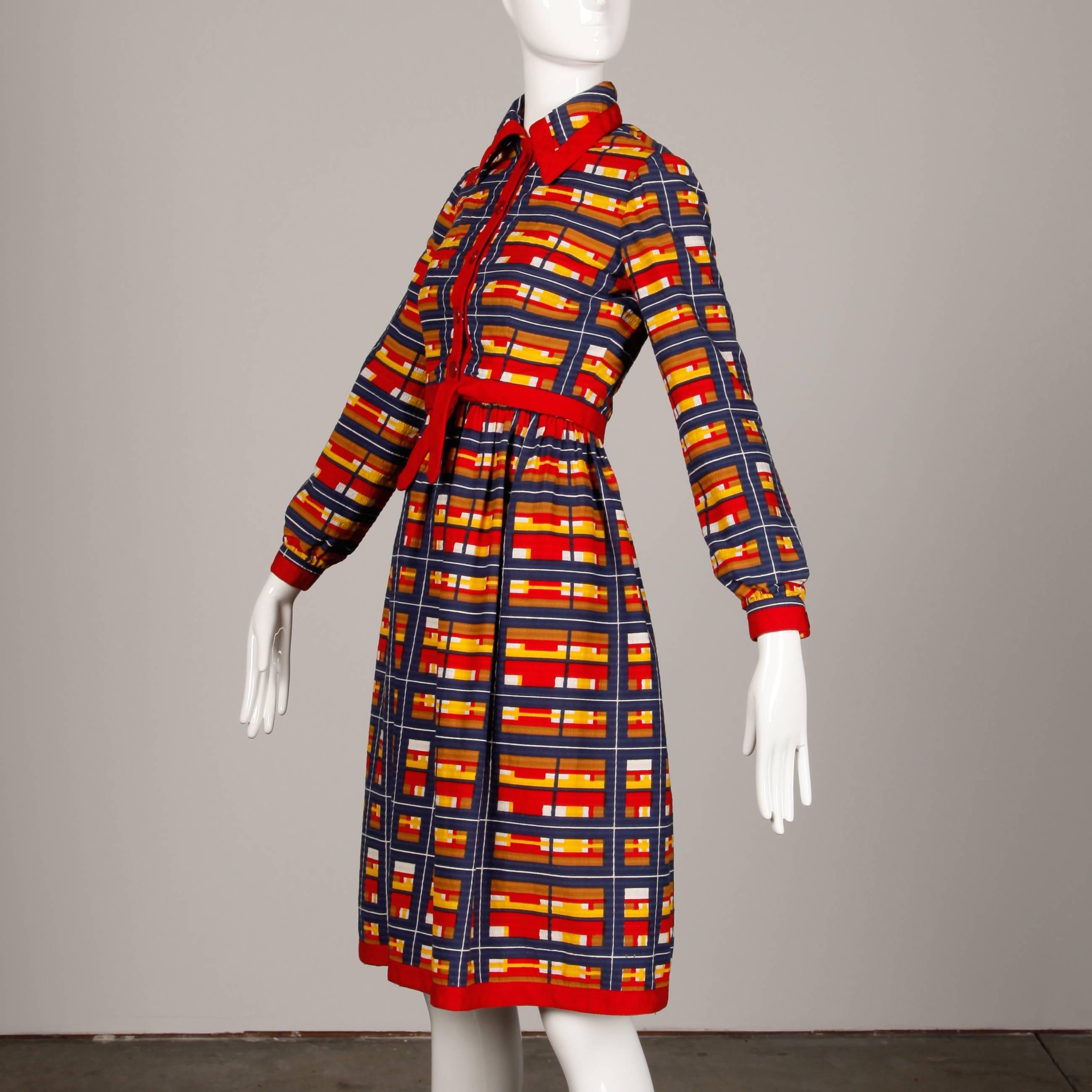 Women's 1970s Vintage Oscar de la Renta Matching Plaid Dress + Jacket Ensemble For Sale