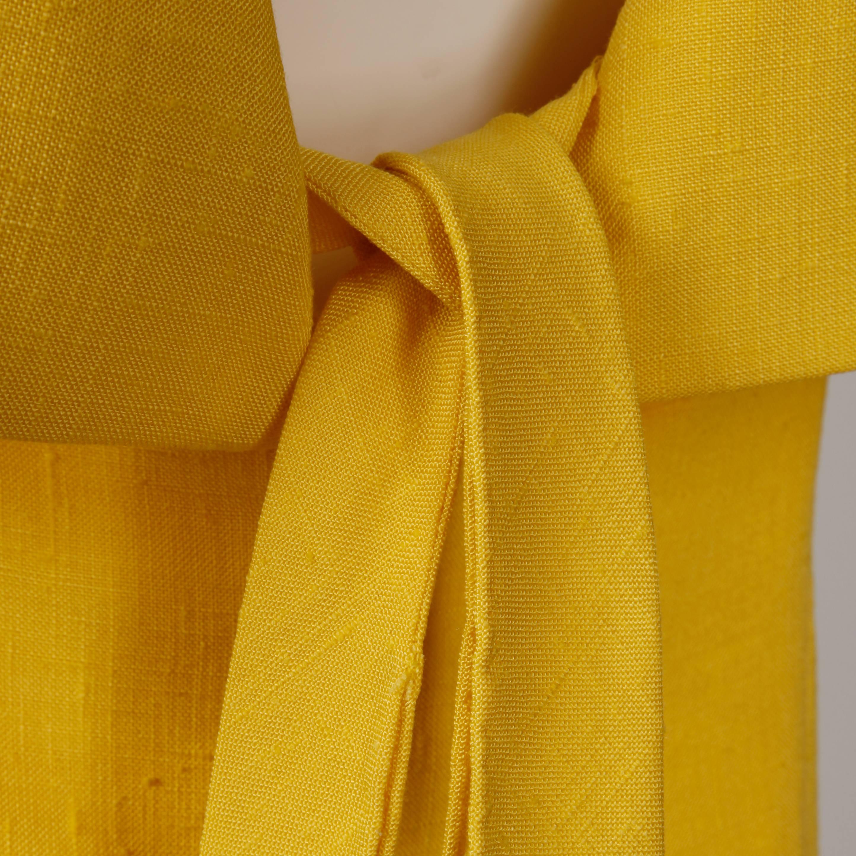 Pauline Trigere 1960s Vintage Yellow Silk + Wool Cape Sheath Dress 1