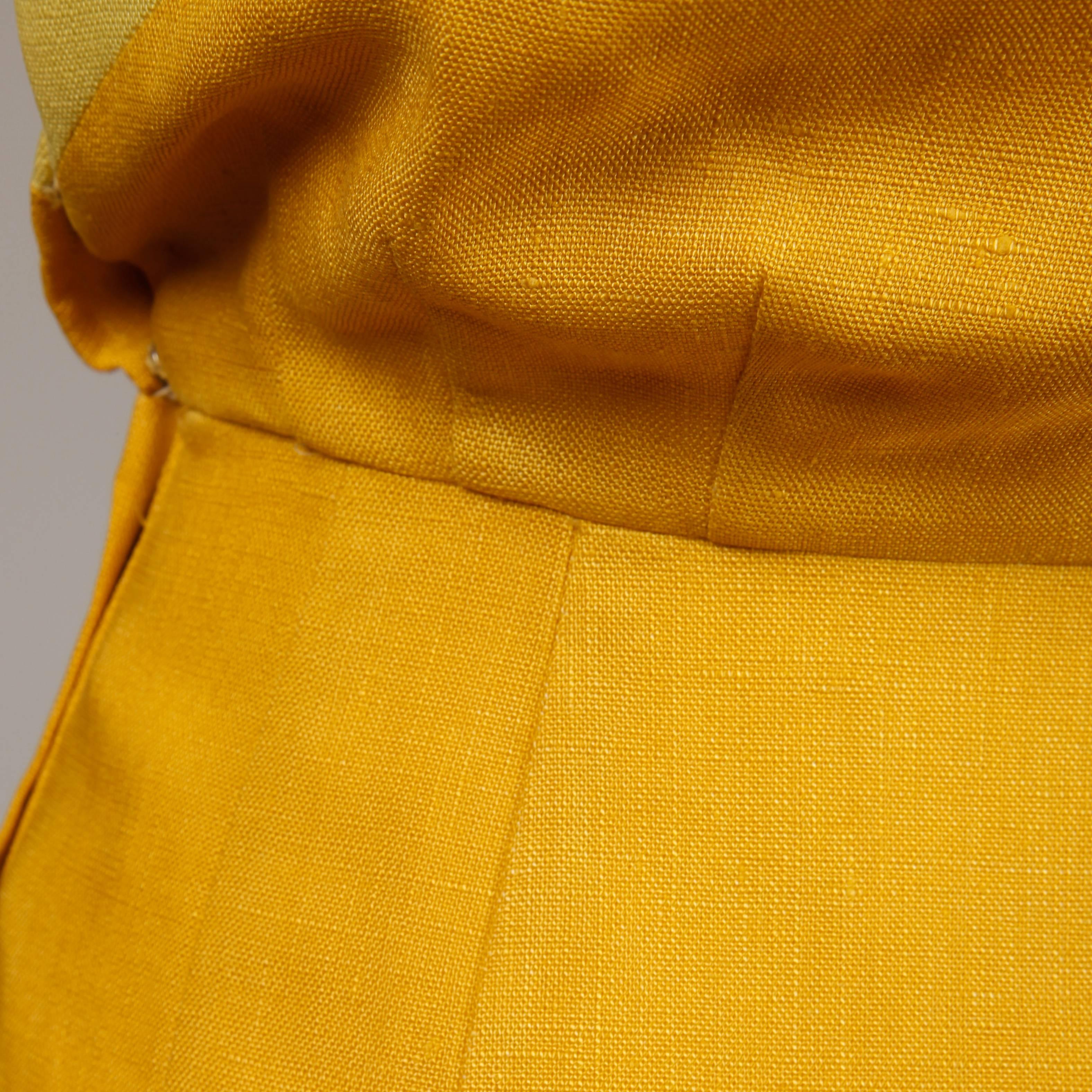 Estevez Vintage Yellow Linen Color Block Sheath Dress, 1960s  In Excellent Condition For Sale In Sparks, NV