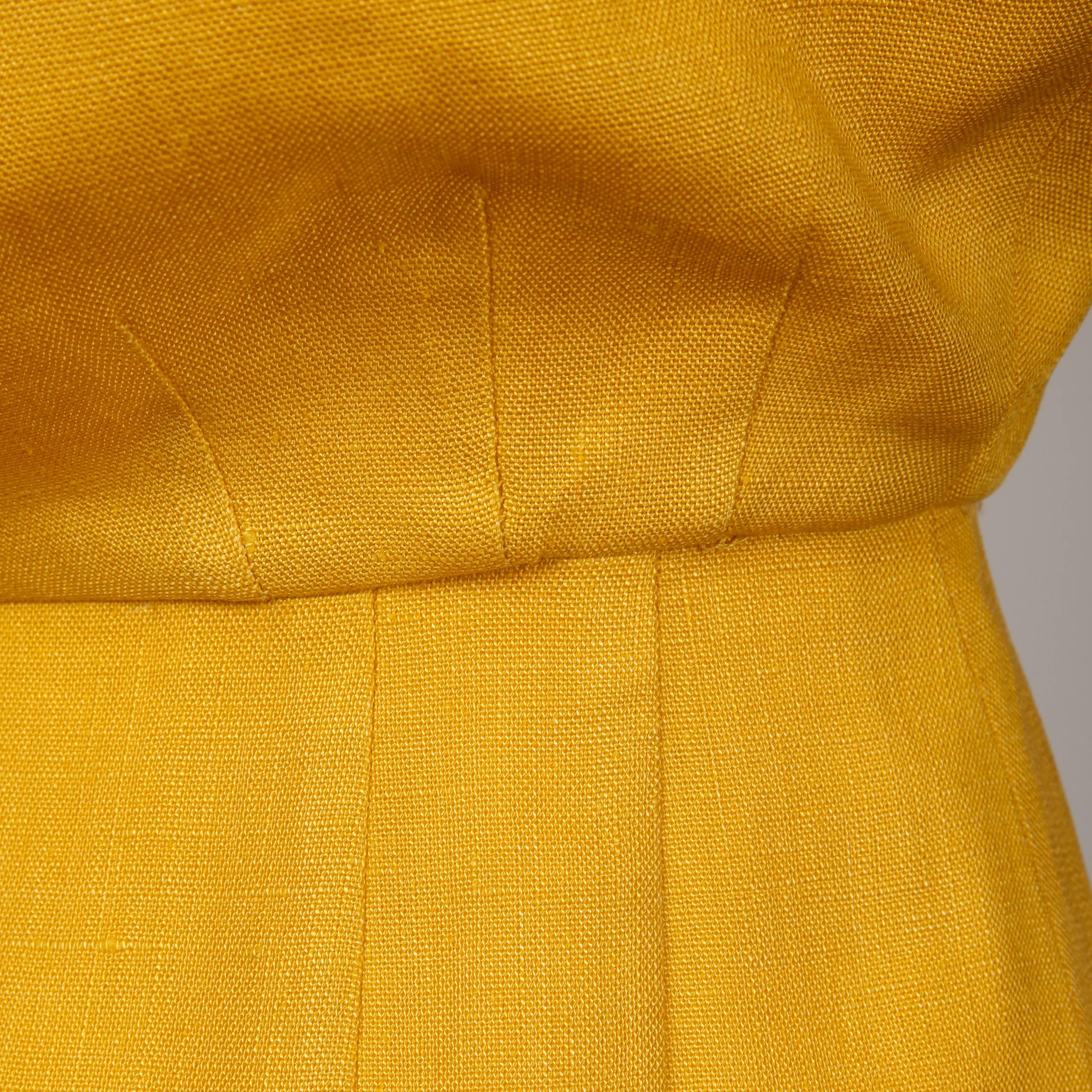 Estevez Vintage Yellow Linen Color Block Sheath Dress, 1960s  For Sale 2