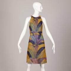 Marchesa di Grésy for I. Magnin Vintage 1970s Tropical Print Metallic Dress