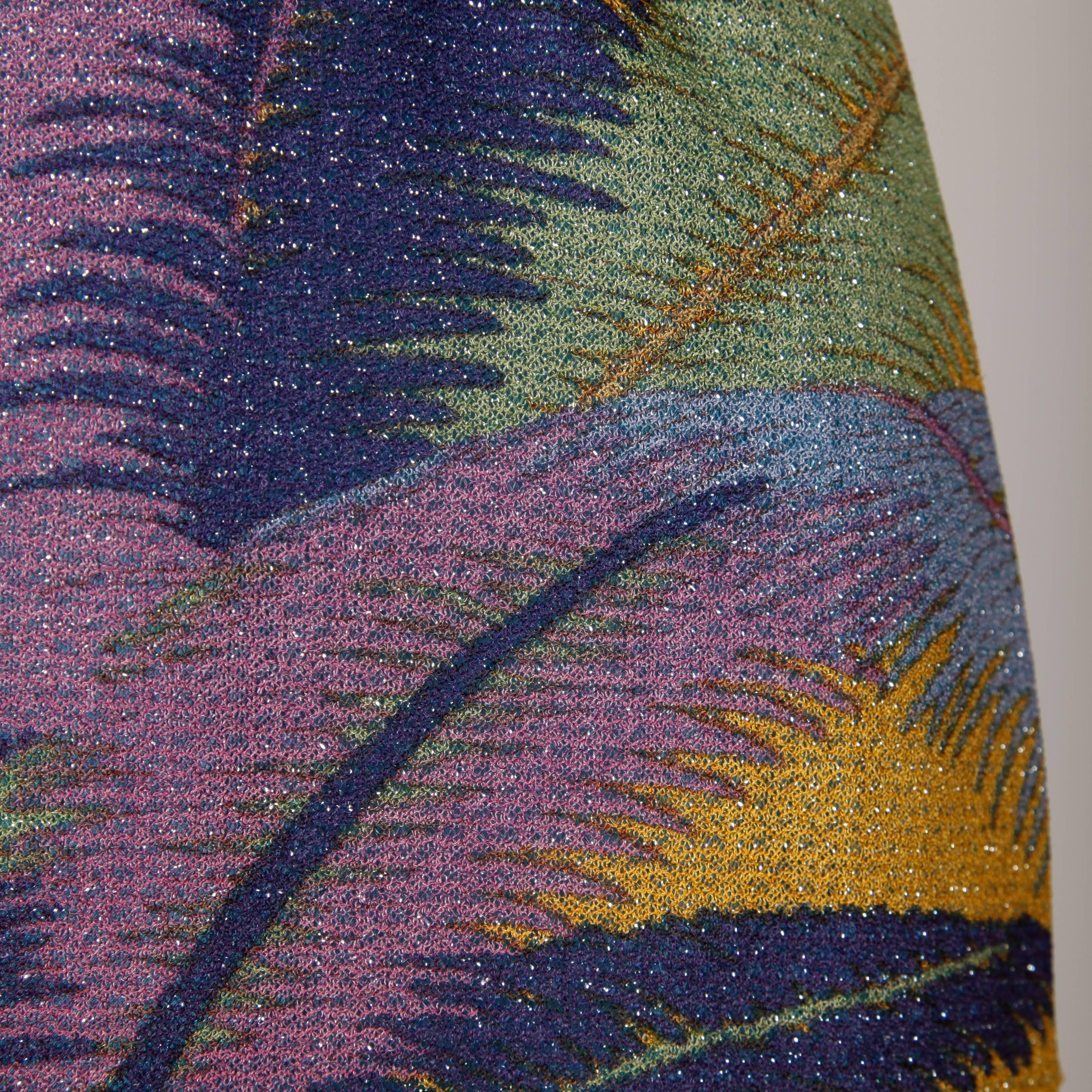 Marchesa di Grésy for I. Magnin Vintage 1970s Tropical Print Metallic Dress 1