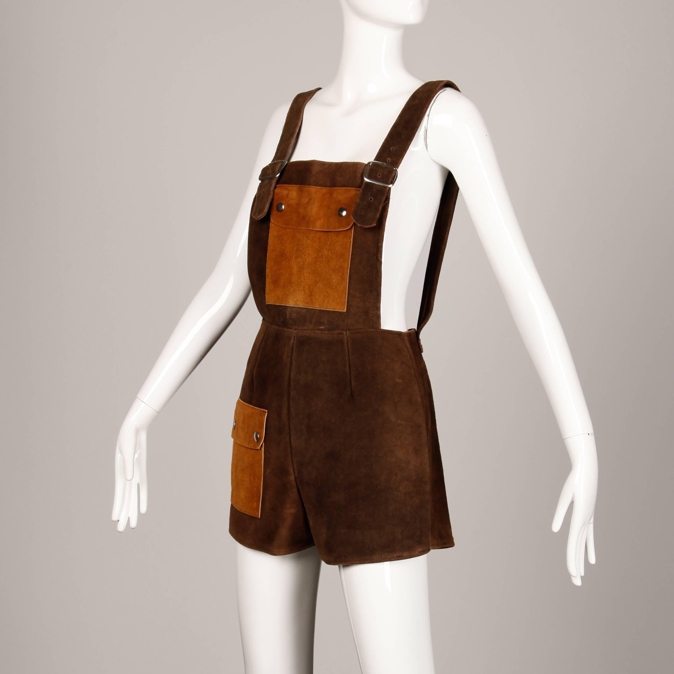 brown overalls shorts
