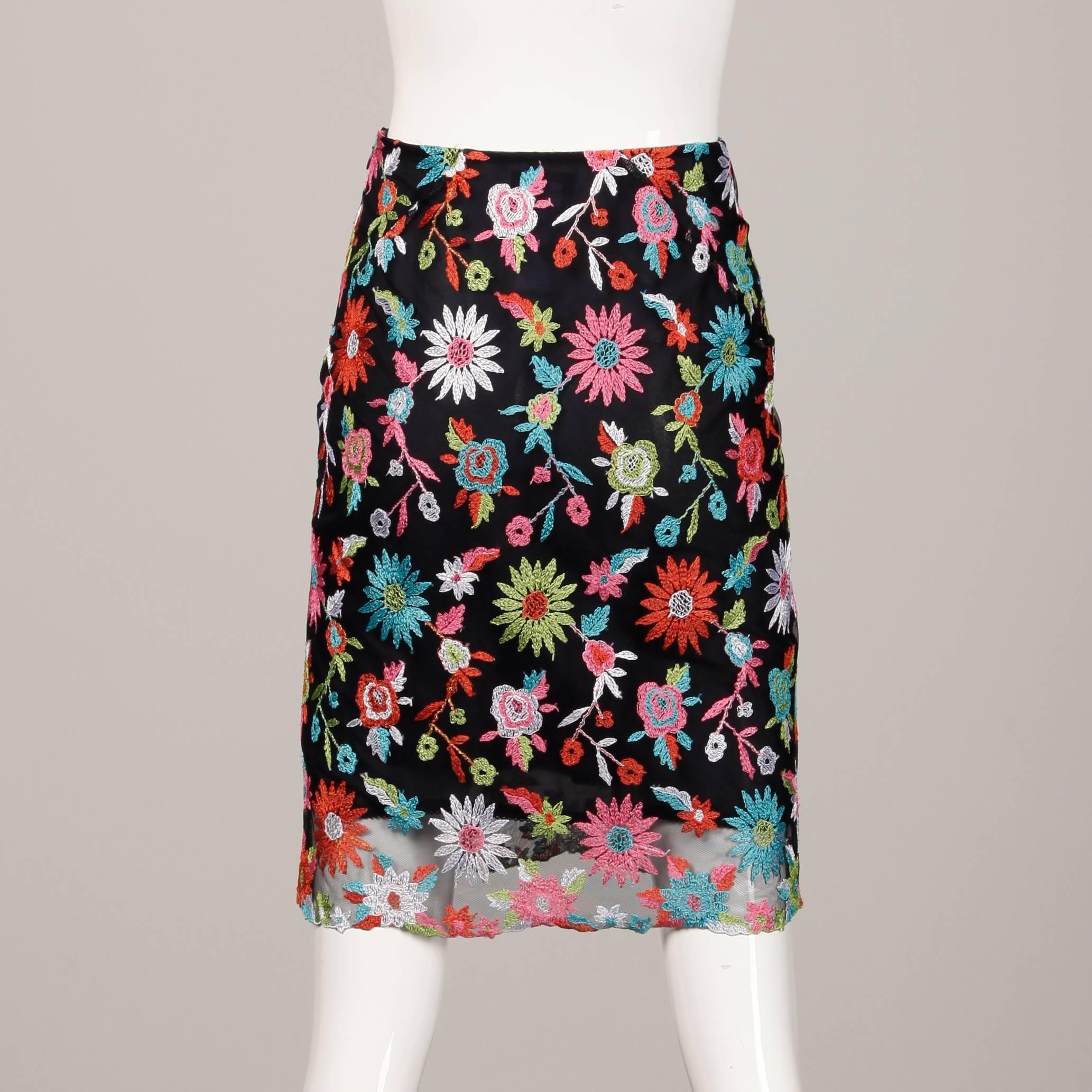 1990s Christian Lacroix Vintage Embroidered Flower Mesh Skirt 1