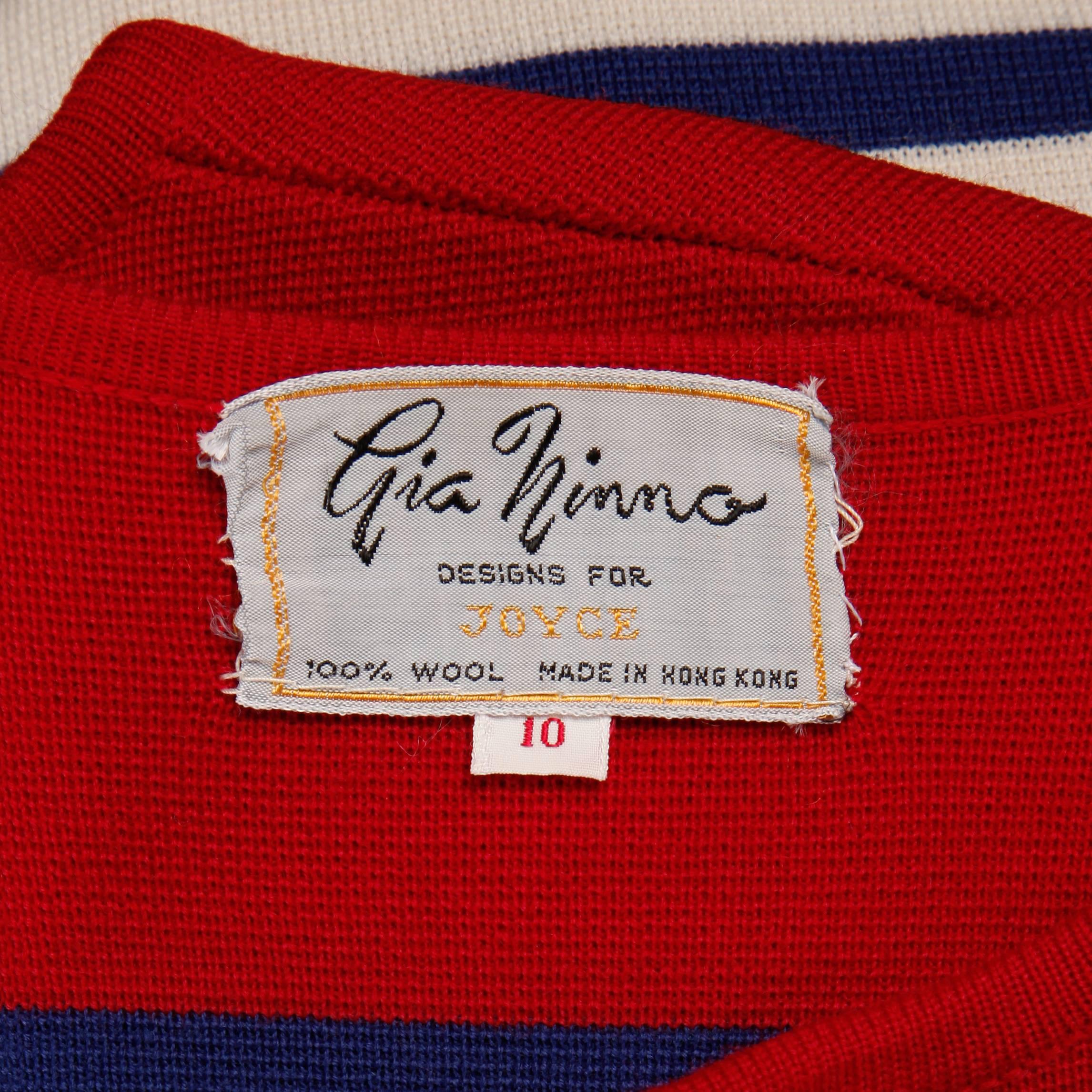 1960s Gia Ninno Vintage 100% Wool Knit Red, White Blue Striped Coat + Dress  1