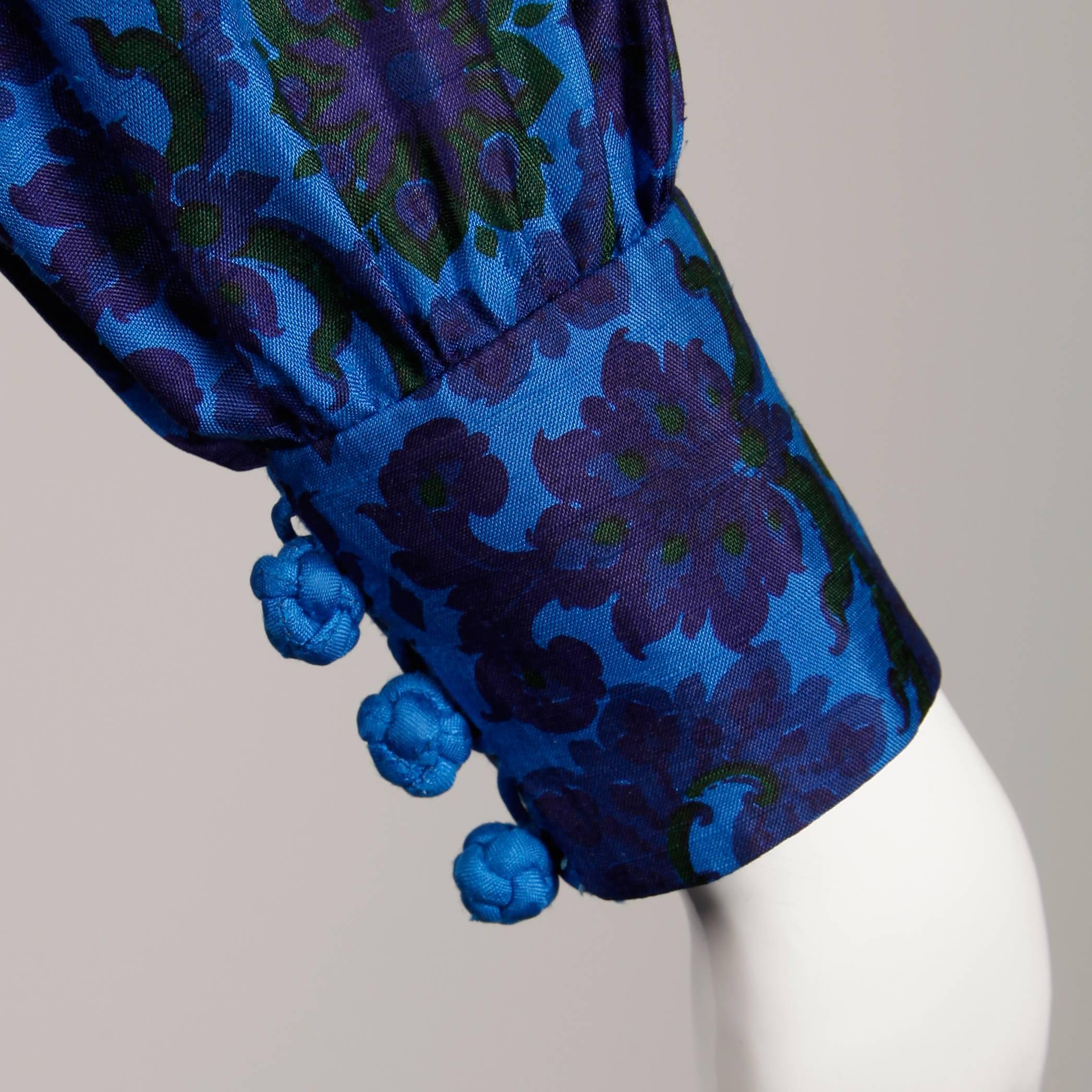 Women's 1970s Vintage Asian-Printed Blue Silk Maxi Dress