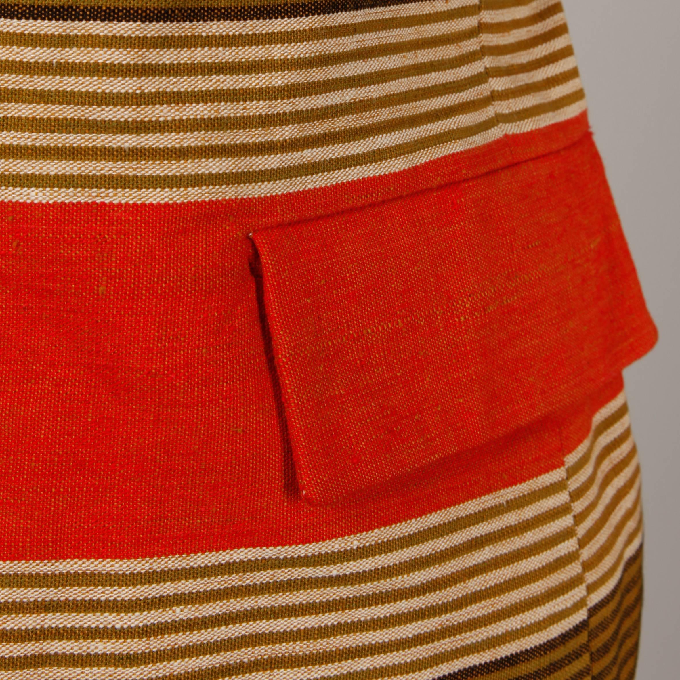 Brown 1960s Nina Ricci Vintage Linen Striped Mod Vest Top For Sale