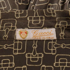 1970s Gucci Vintage Silk Button Up Blouse Top with Horse Bit Print