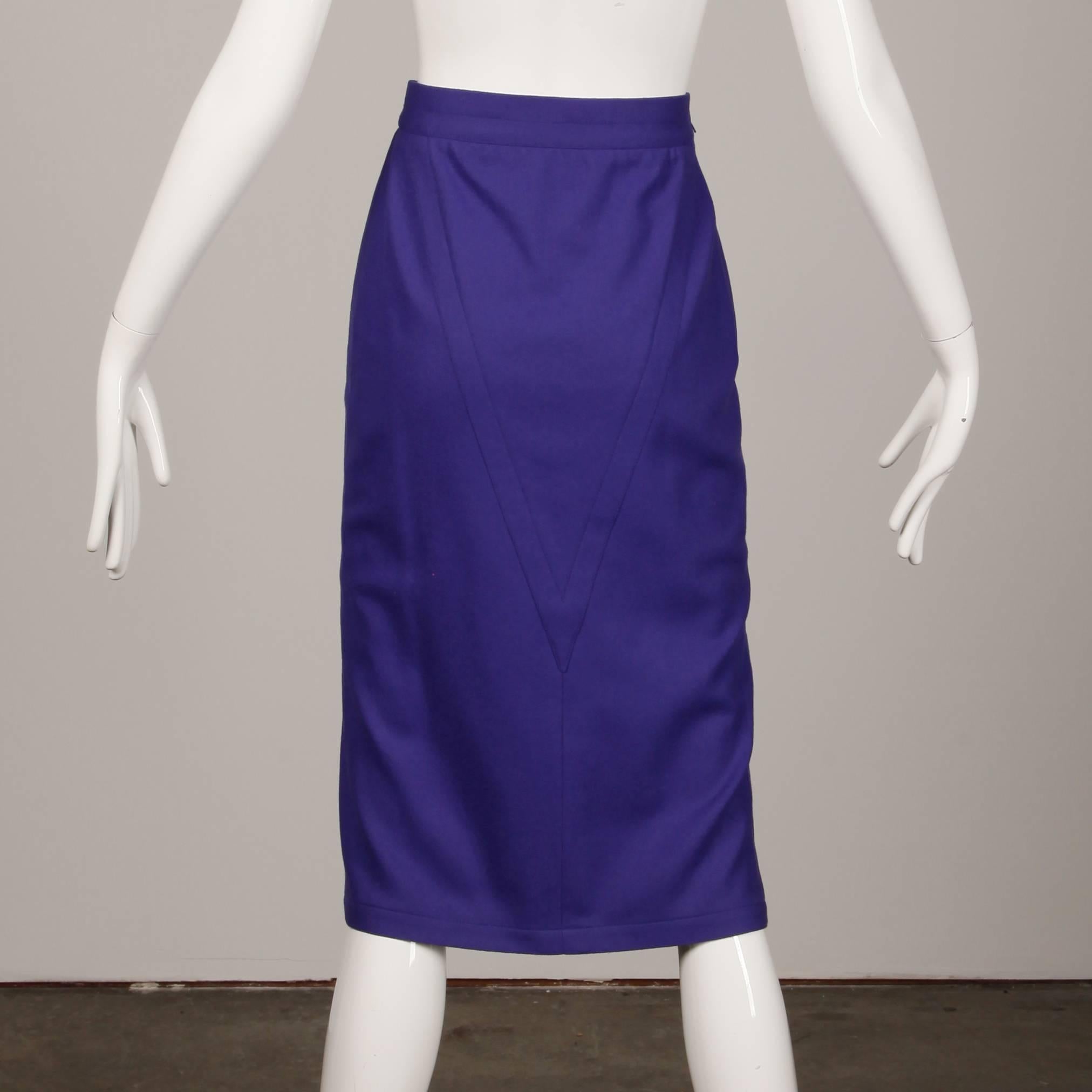 Amen Wardy Vintage 1980s Avant Garde Purple Wool Pencil Skirt with Pleated Slit 2