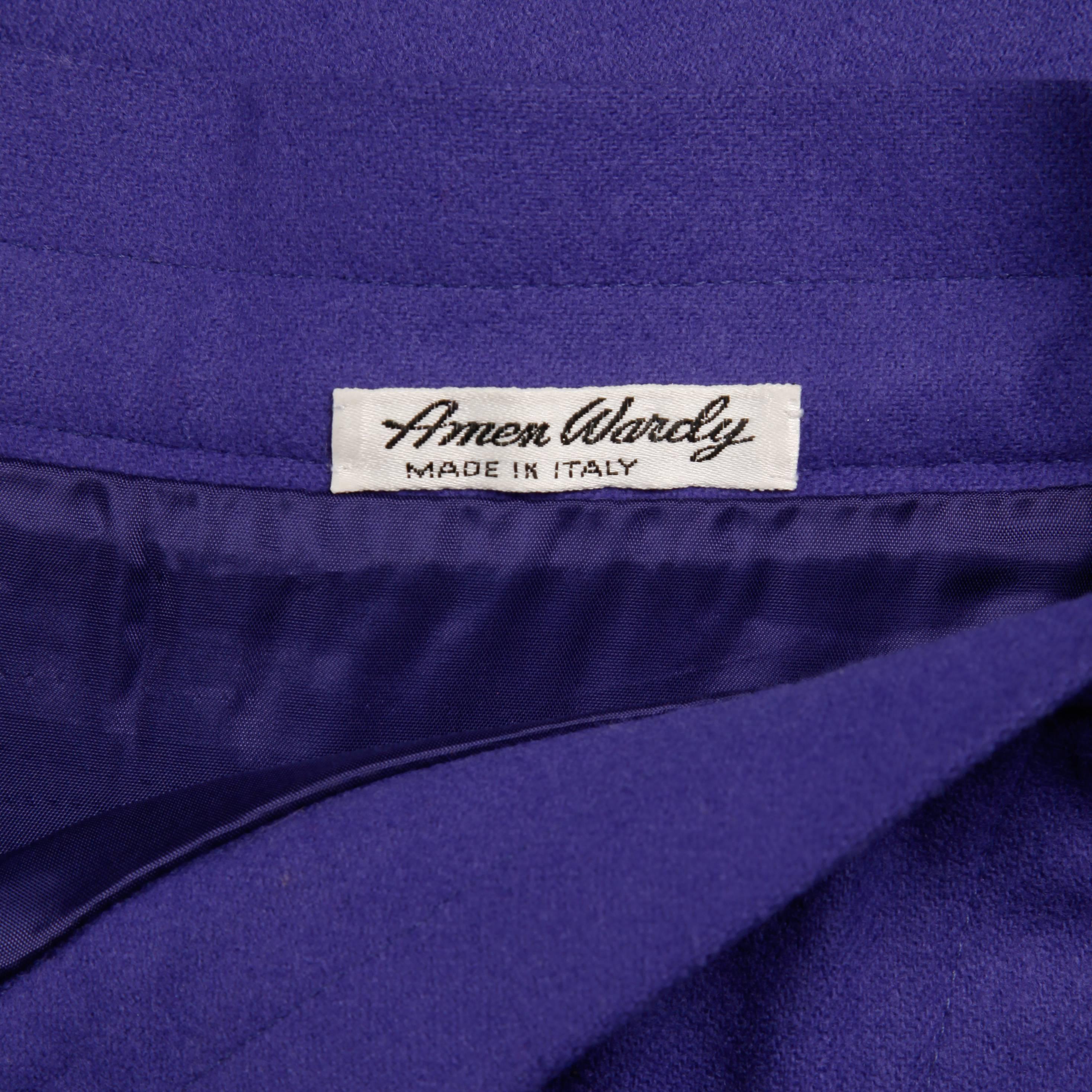 Women's Amen Wardy Vintage 1980s Avant Garde Purple Wool Pencil Skirt with Pleated Slit