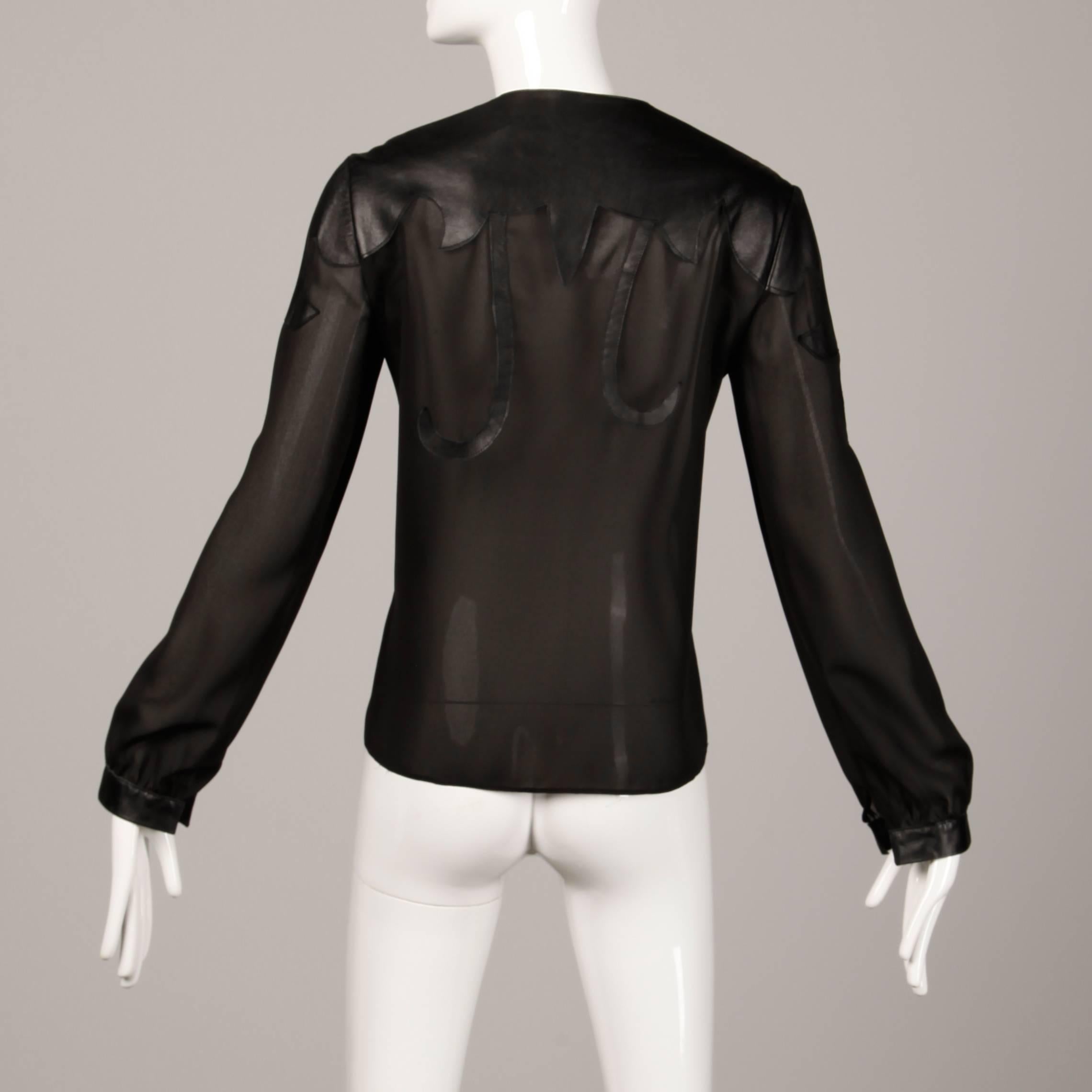 Giorgio Sant'Angelo 1970s Vintage Black Leather Patchwork Blouse, Top or Shirt 2