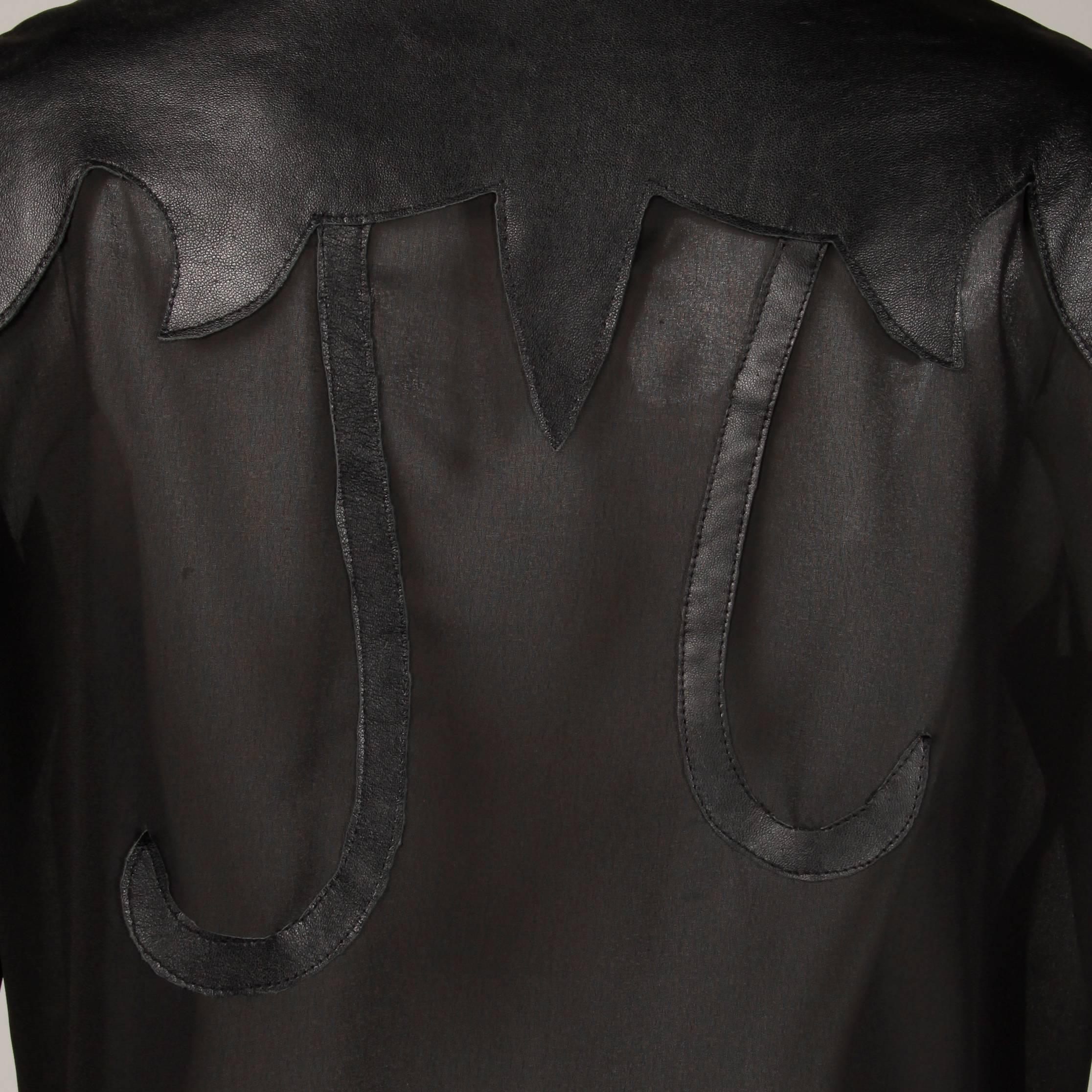 Women's Giorgio Sant'Angelo 1970s Vintage Black Leather Patchwork Blouse, Top or Shirt
