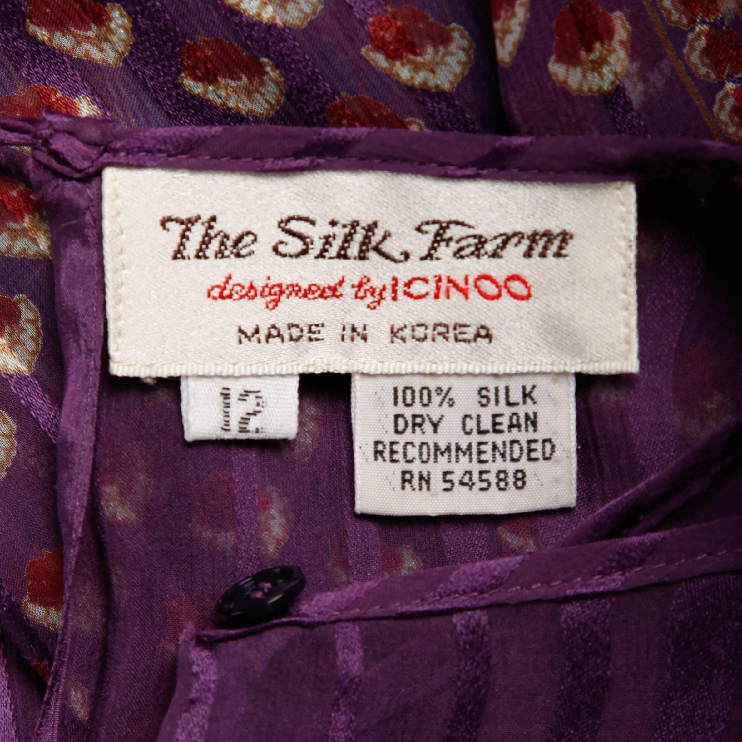 The Silk Farm - Robe en soie imprimée indienne papier fin et ceinture, vintage, 1970 Excellent état - En vente à Sparks, NV