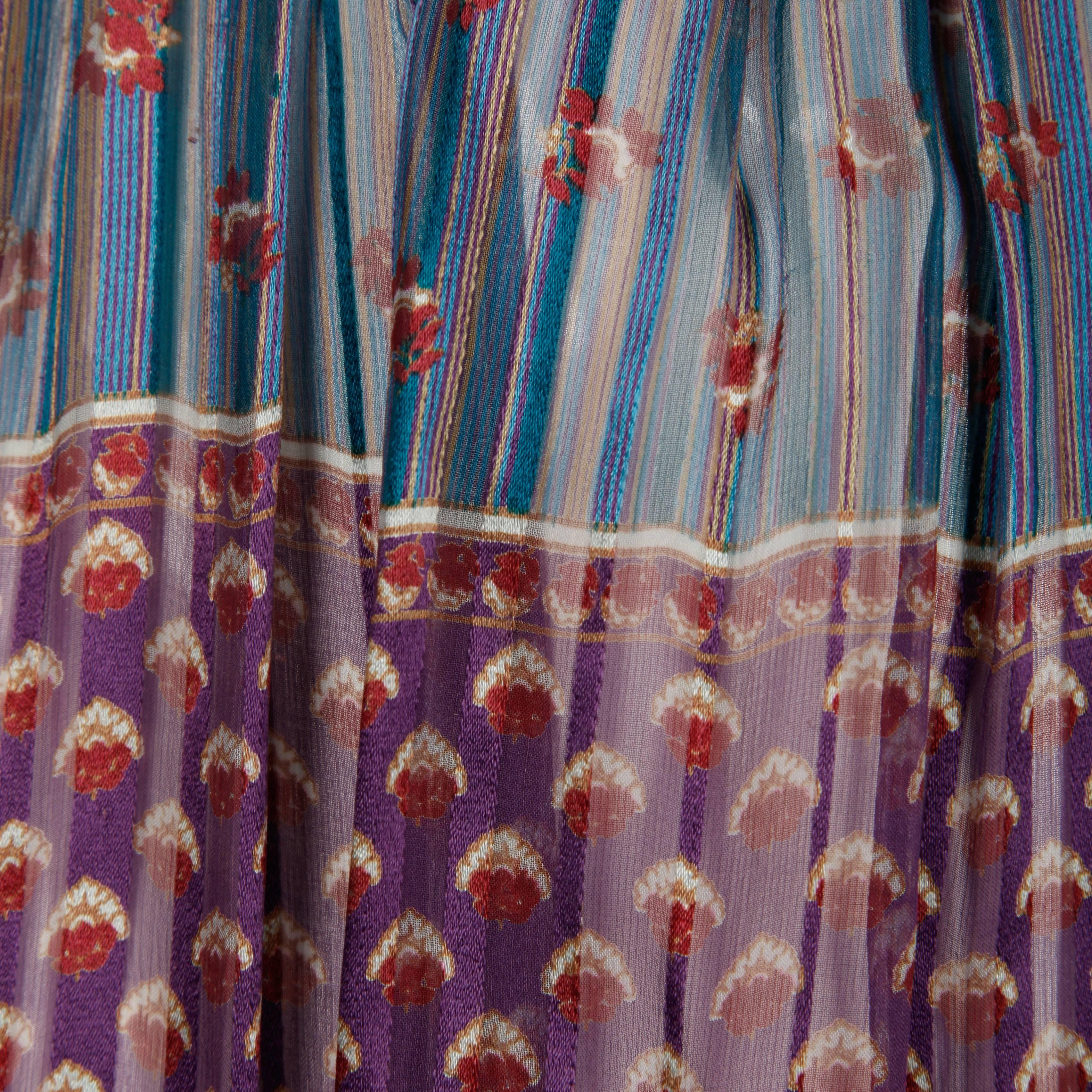 The Silk Farm - Robe en soie imprimée indienne papier fin et ceinture, vintage, 1970 en vente 3