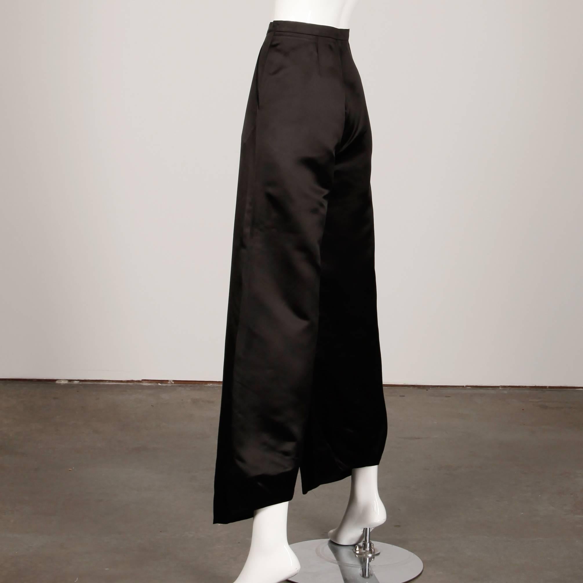 Christian Lacroix Vintage Black Satin Wide Leg Silk Blend Palazzo Pants 2