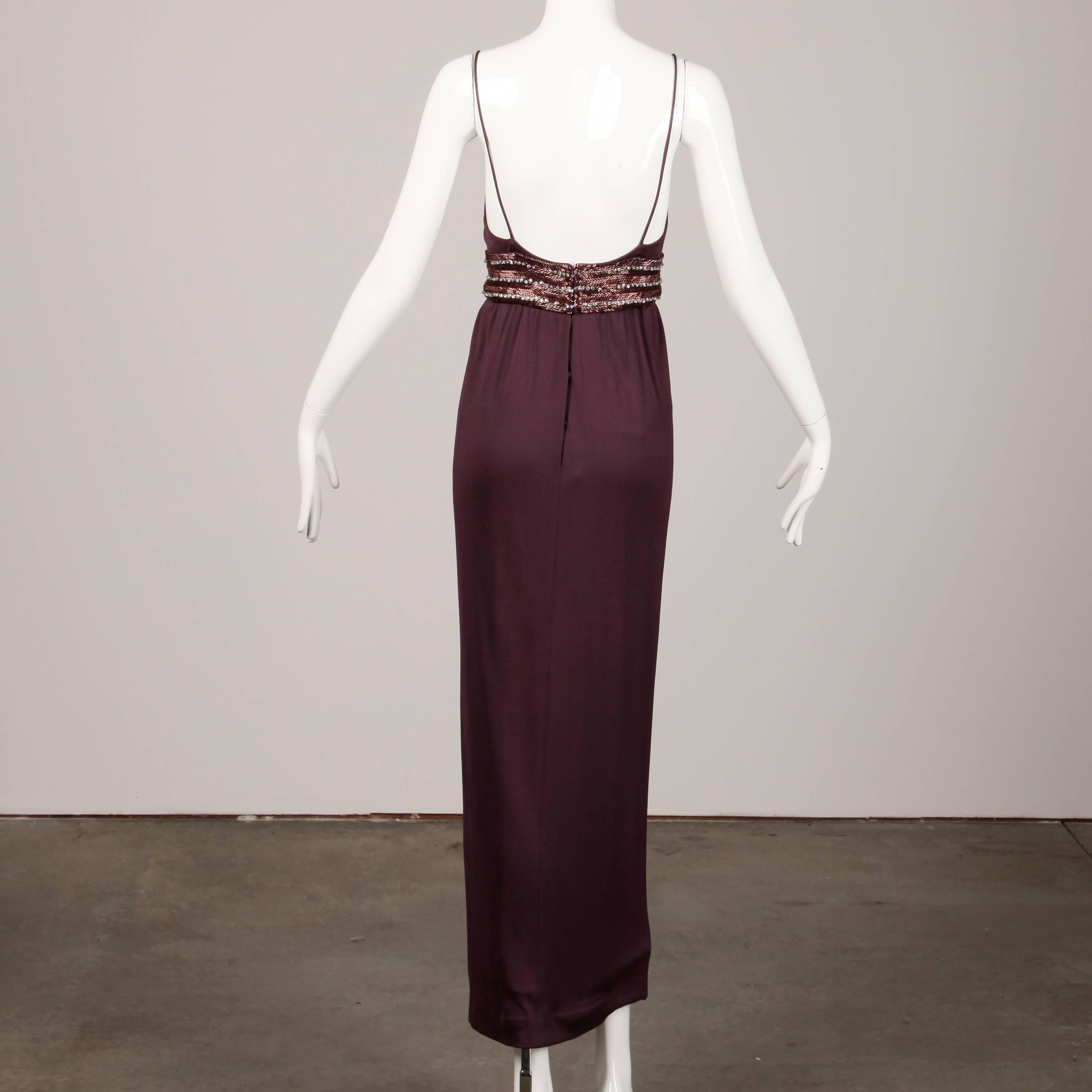 1970s I. Magnin Vintage Sequin + Beaded Studio 54 Disco Silk Jersey Knit Dress 1