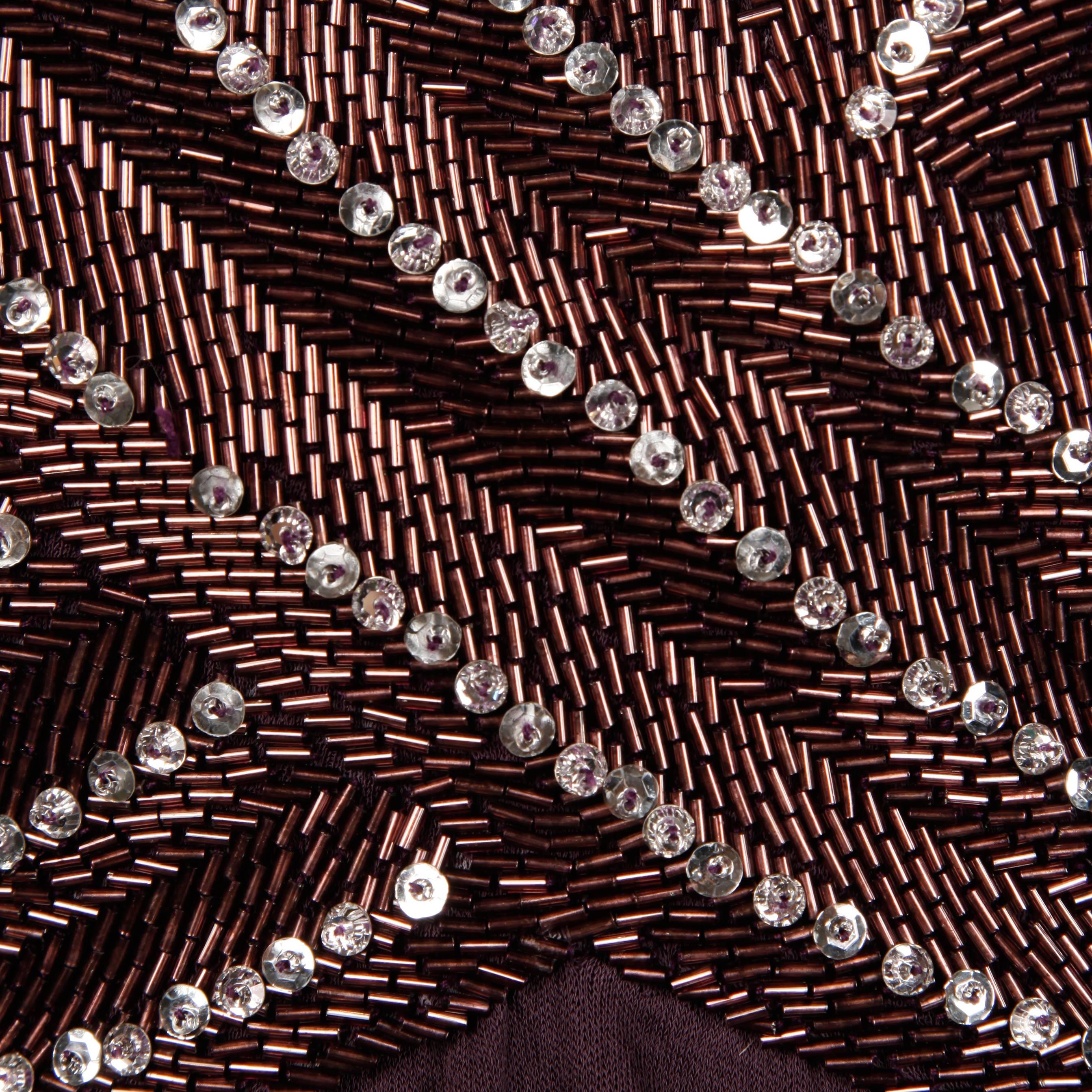 1970s I. Magnin Vintage Sequin + Beaded Studio 54 Disco Silk Jersey Knit Dress 2