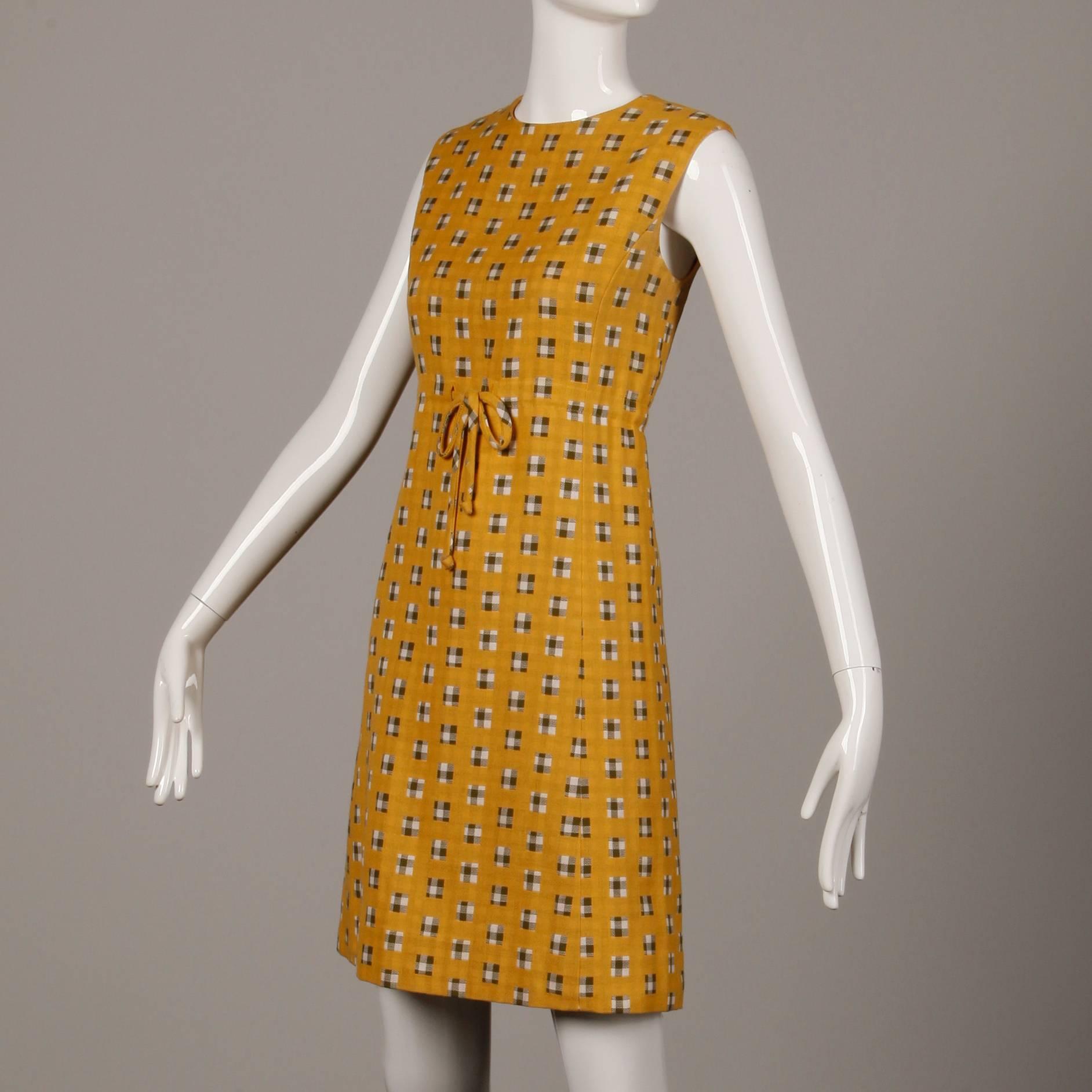 1960s Jack Feit Vintage Yellow Gingham Print Coat + Dress 2-Piece Ensemble 2