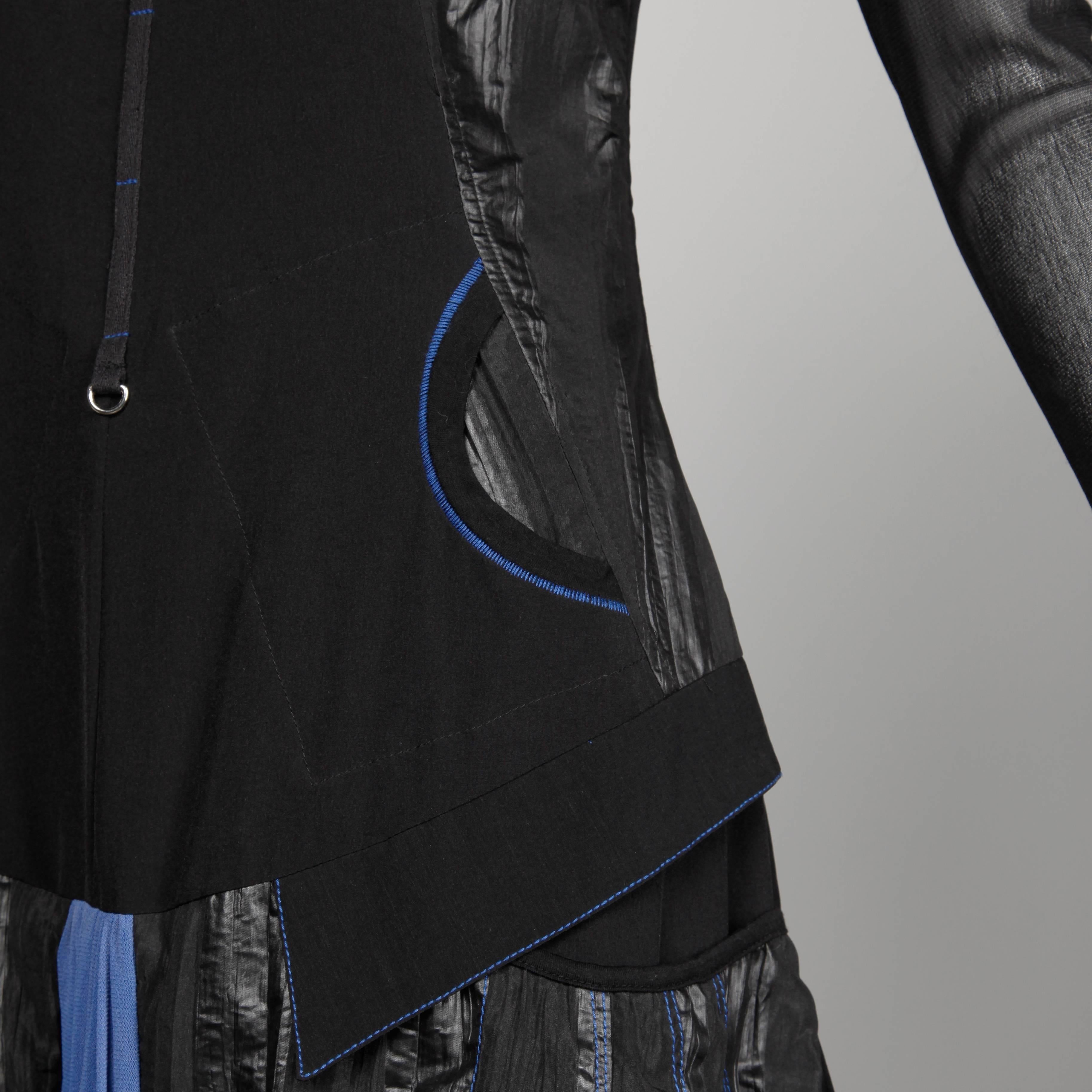 1990s Krizia Vintage Blue + Black Avant Garde Mesh Goth Parachute Dress In Excellent Condition For Sale In Sparks, NV