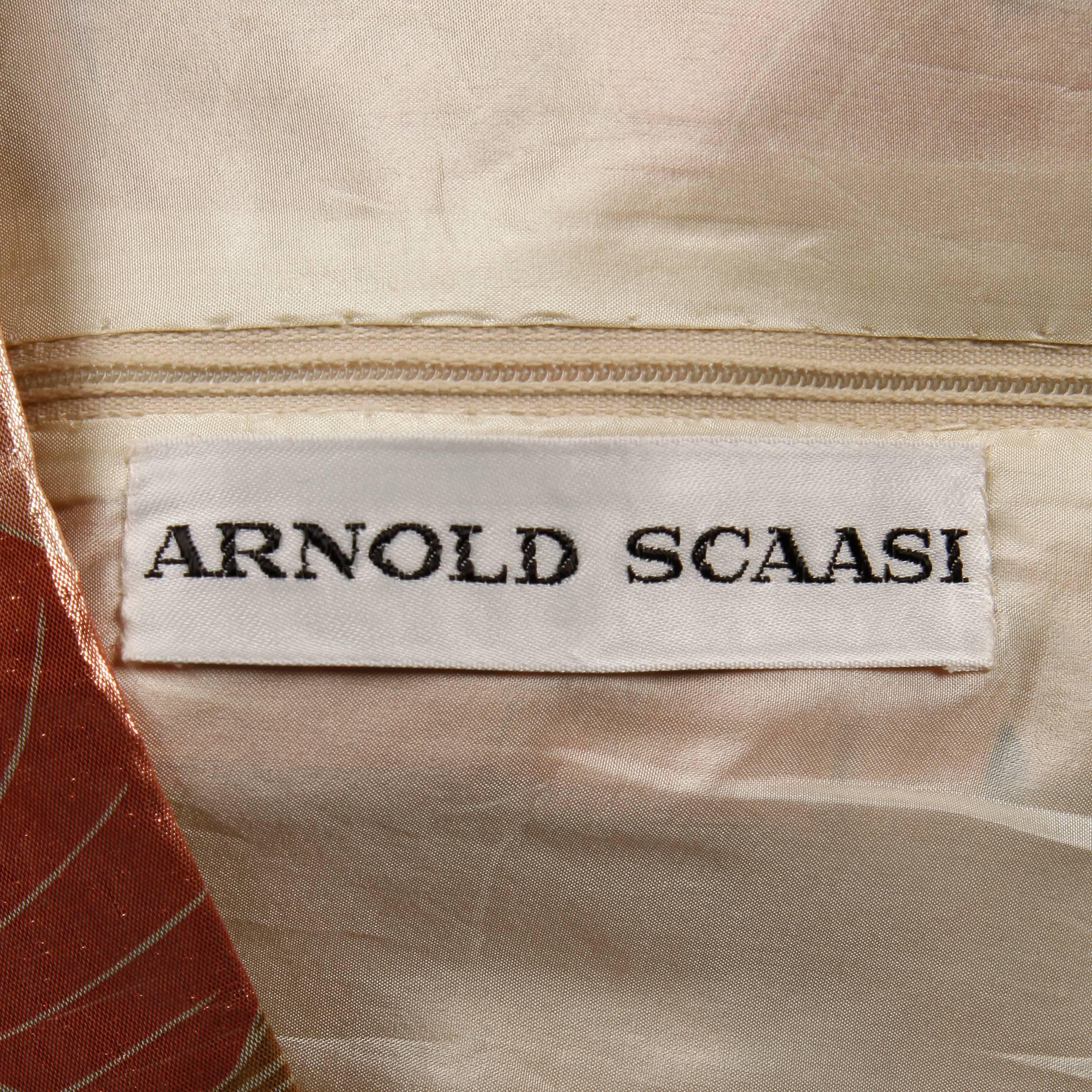 Marron Arnold Scaasi - Robe/robe en soie lamée dorée métallisée vintage (robe et haut satin), années 1970 en vente