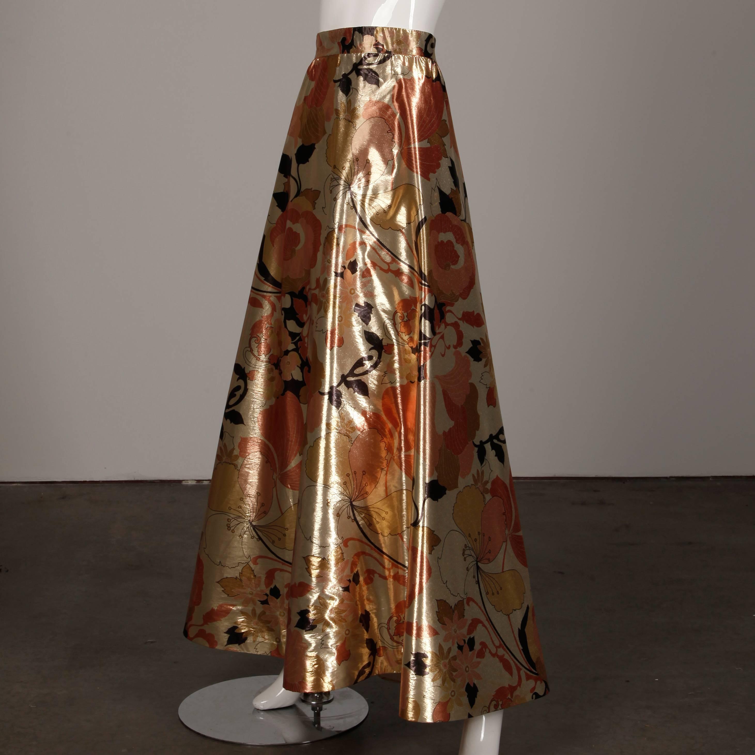 1970s Arnold Scaasi Vintage Metallic Gold Lamé Silk Dress/ Gown (Skirt + Top) For Sale 2