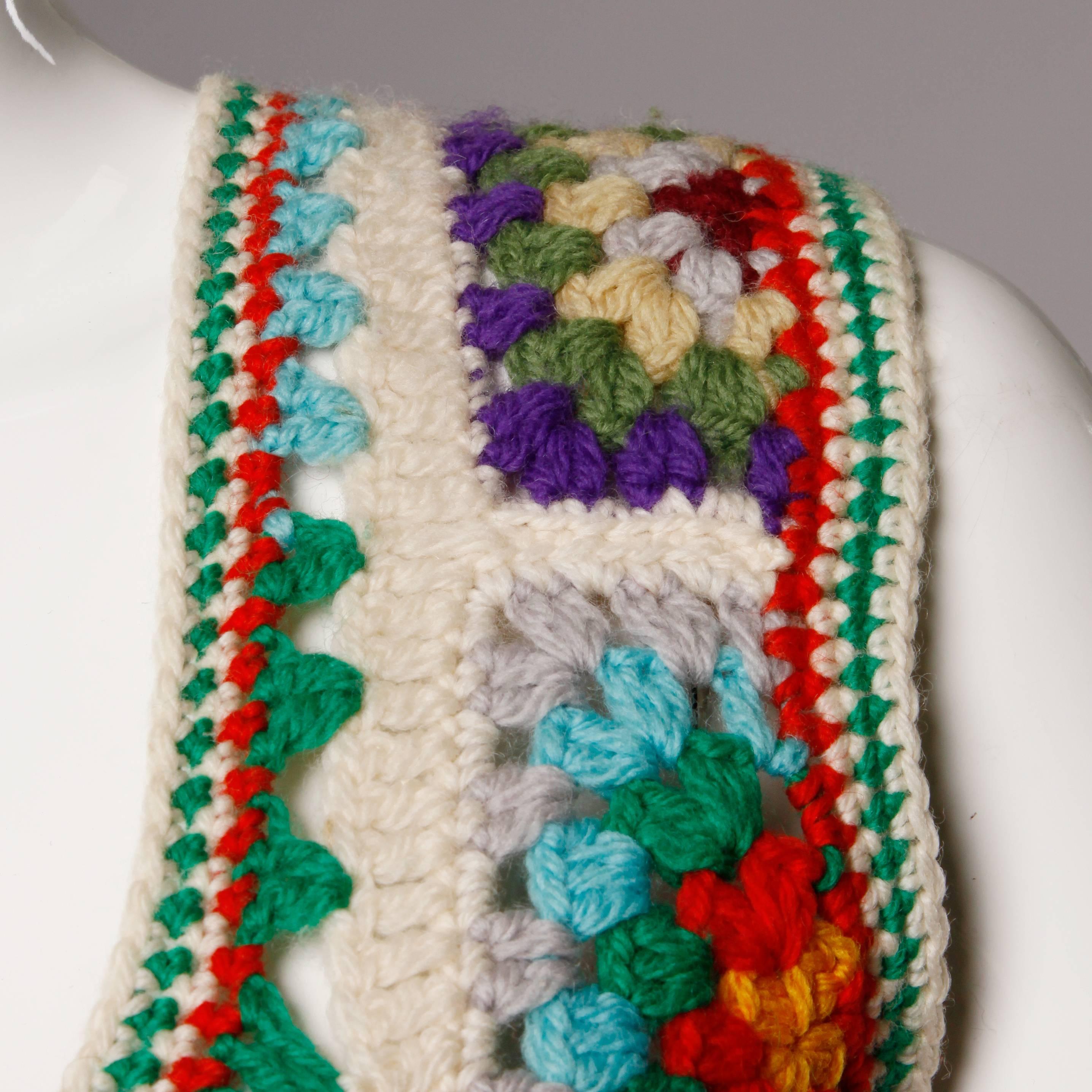 Beige 1970s Adolfo Neiman Marcus Vintage Wool Granny Squares Crochet Vest/ Sweater Top