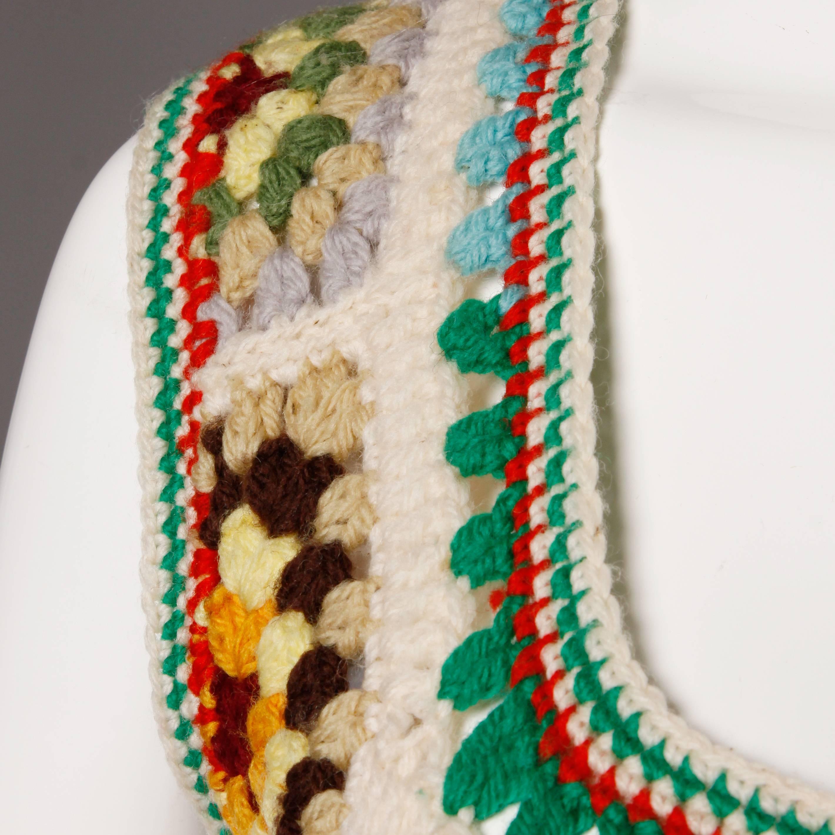 Women's 1970s Adolfo Neiman Marcus Vintage Wool Granny Squares Crochet Vest/ Sweater Top