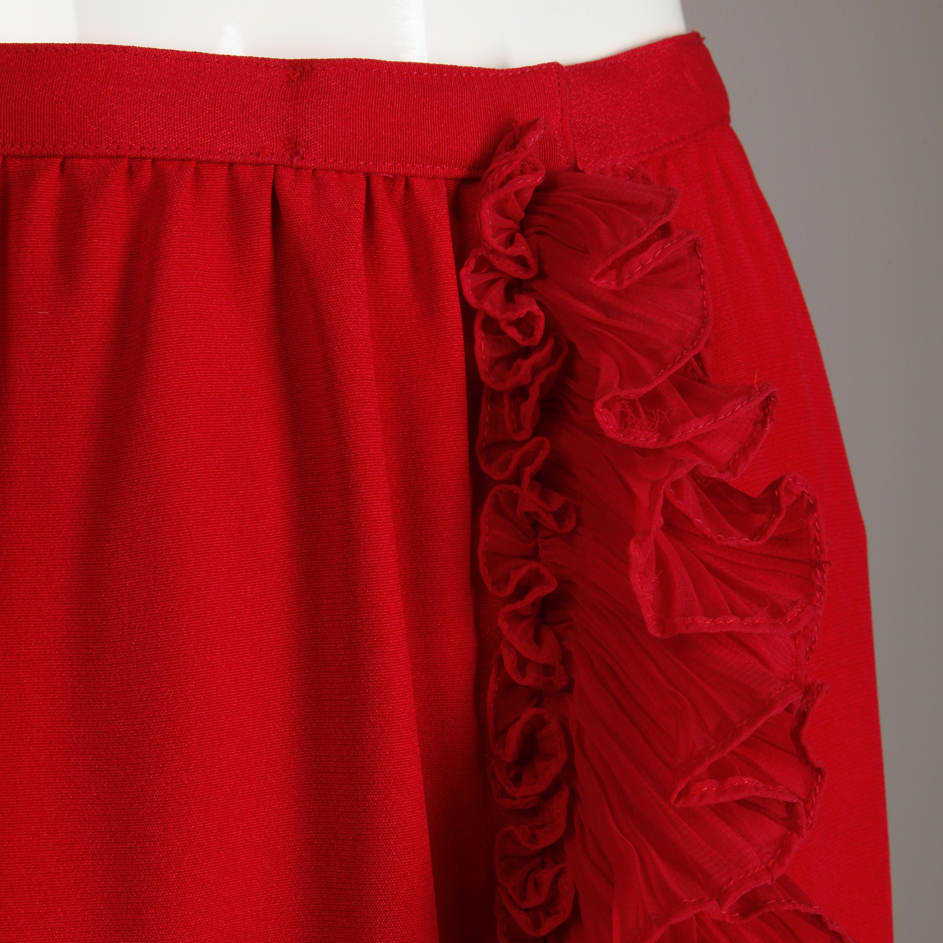 Giorgio Sant'Angelo Vintage Burgundy Red Knife Pleated Ruffle Maxi Skirt, 1970s  2