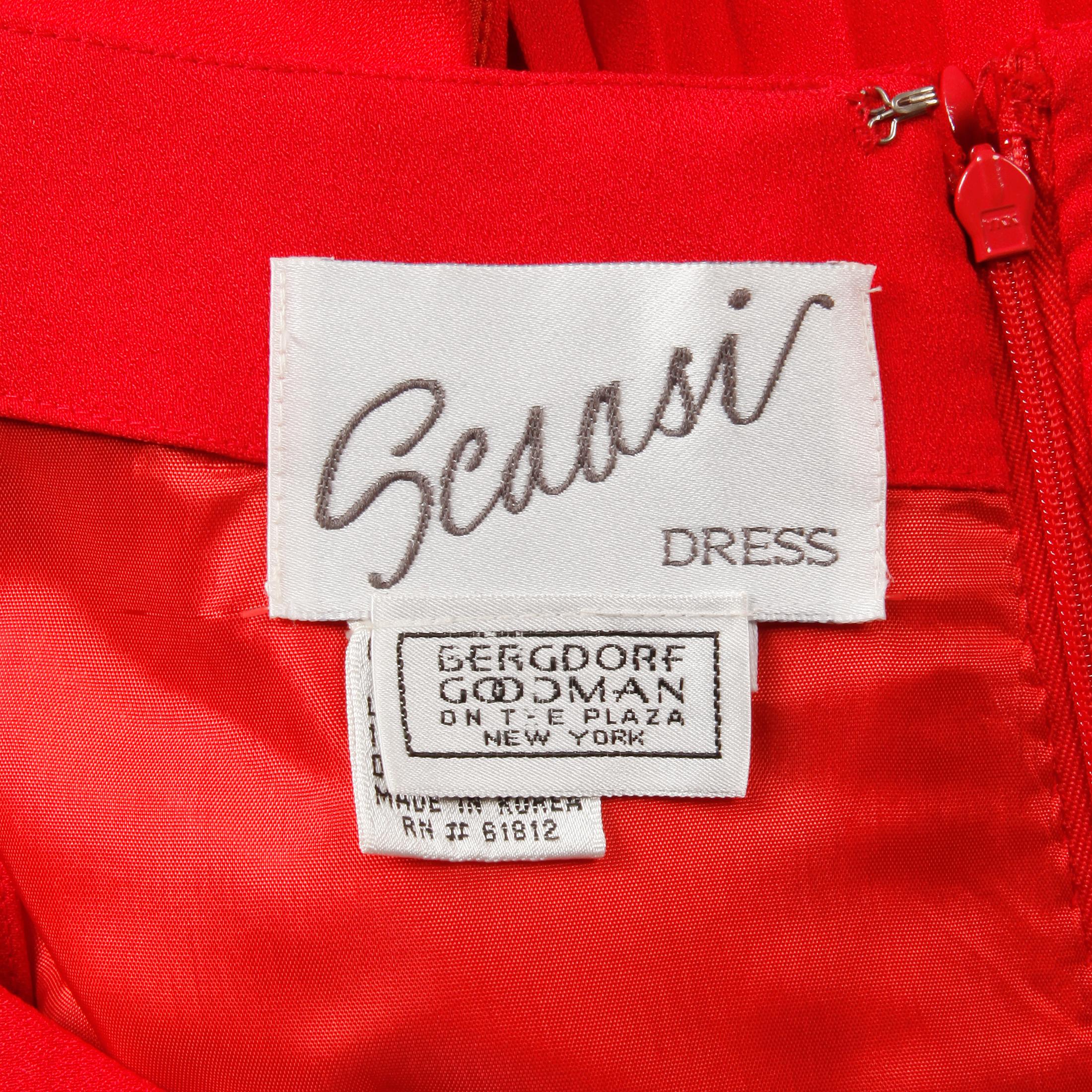 Women's 1990s Arnold Scaasi Vintage Red Accordian Pleated Cocktail Dress with Bow Detail