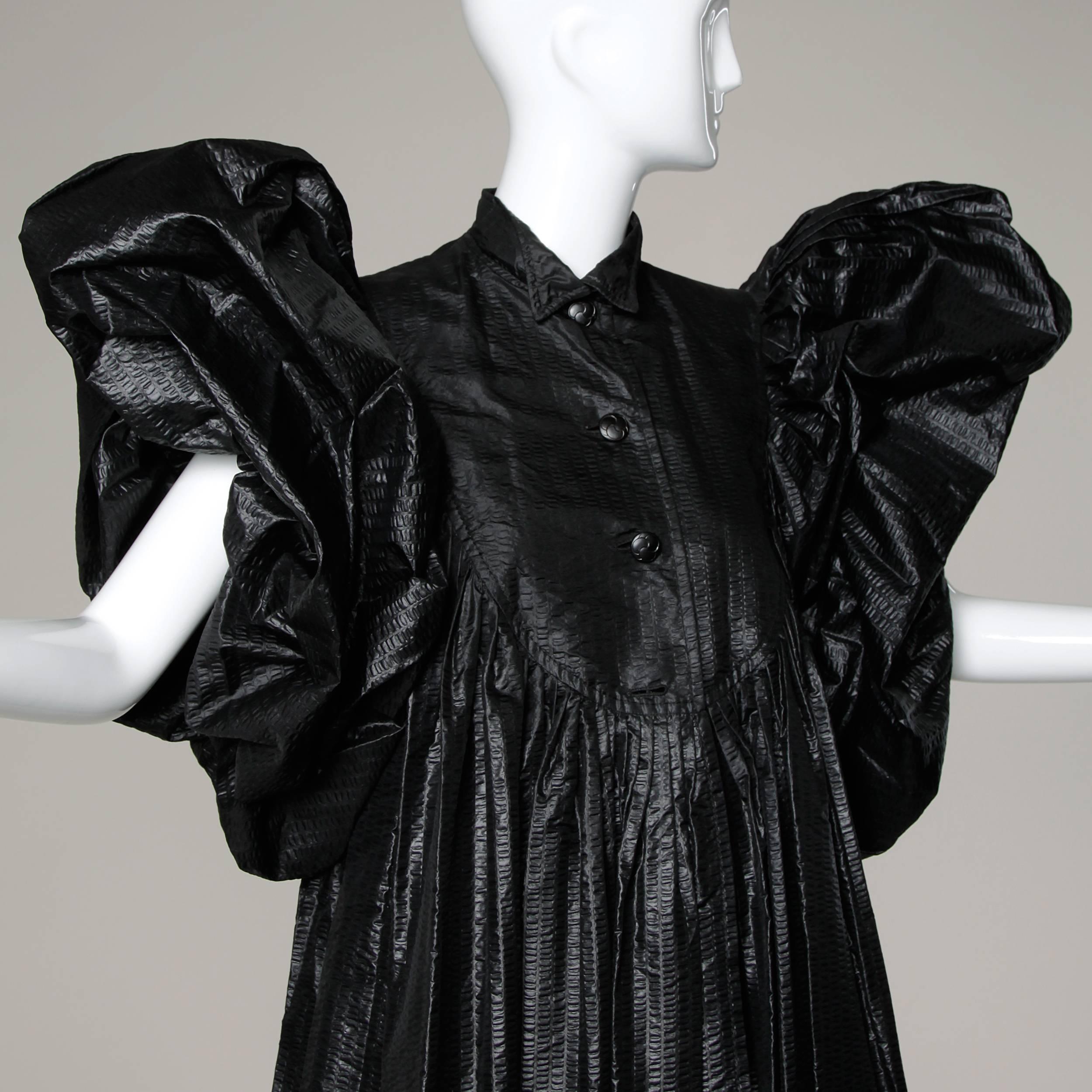 Black Dramatic James Galanos Vintage Avant Garde Coat with Massive Balloon Sleeves