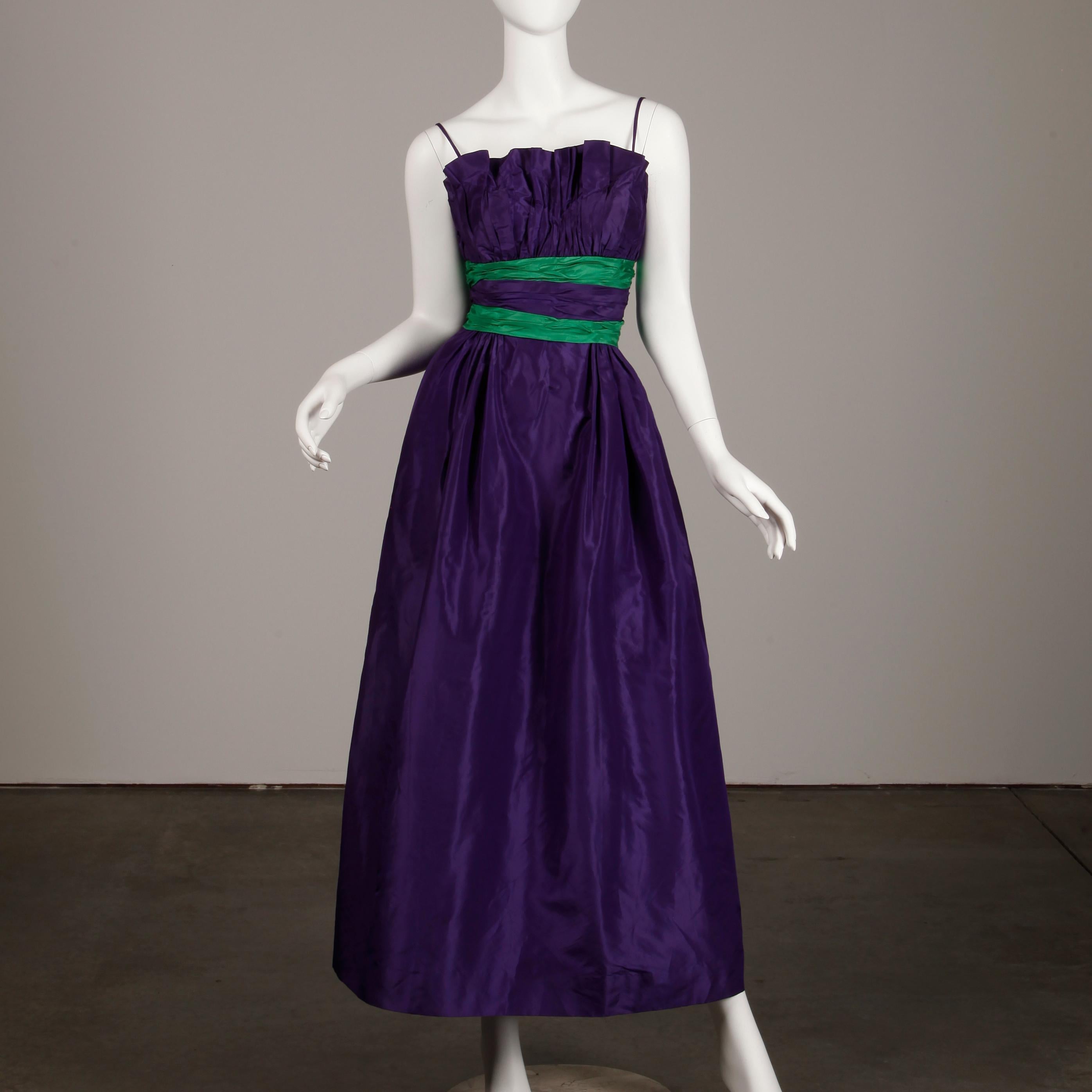 purple and green gown