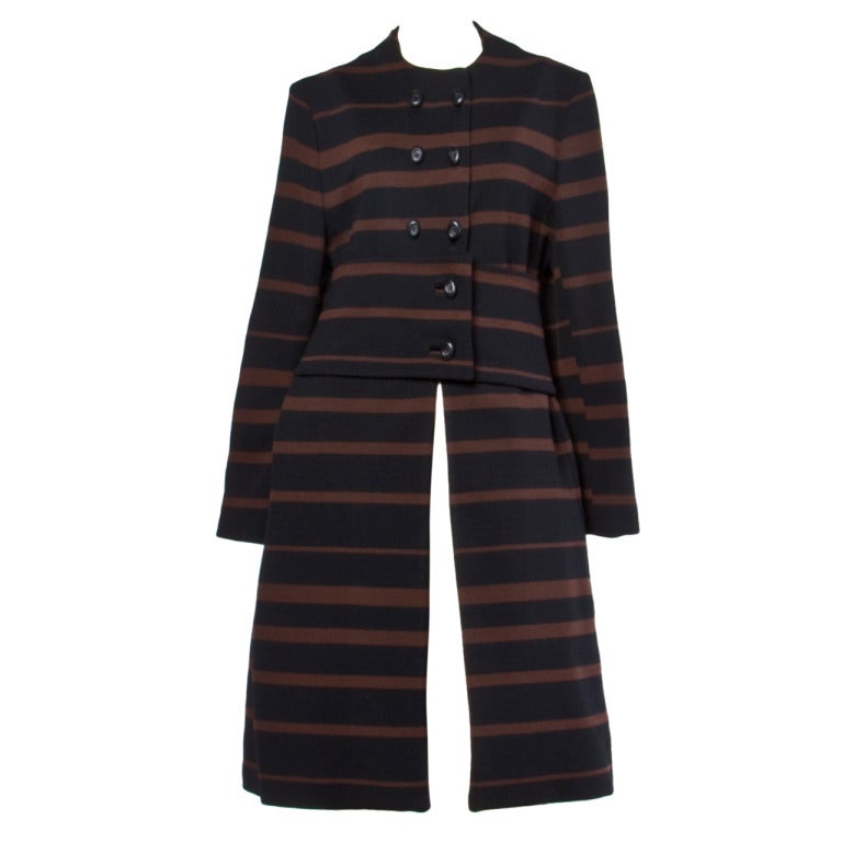 1960s Mam'selle Vintage Wool Black + Brown Striped Knit Mod Coat