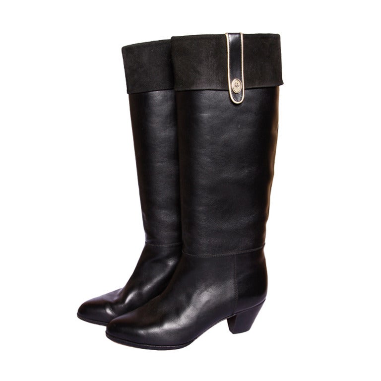 Vintage Christian Dior Black Leather Riding Boots Size 5 For Sale at 1stDibs dior vintage