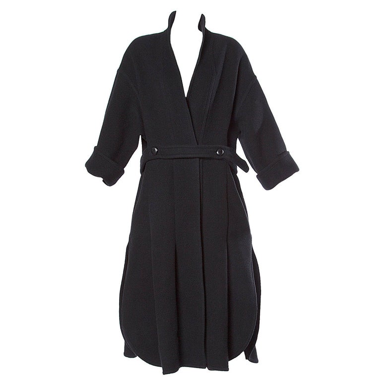 James Galanos for Neiman Marcus Unusual Black Wool/ Cashmere Vintage Coat For Sale at 1stDibs