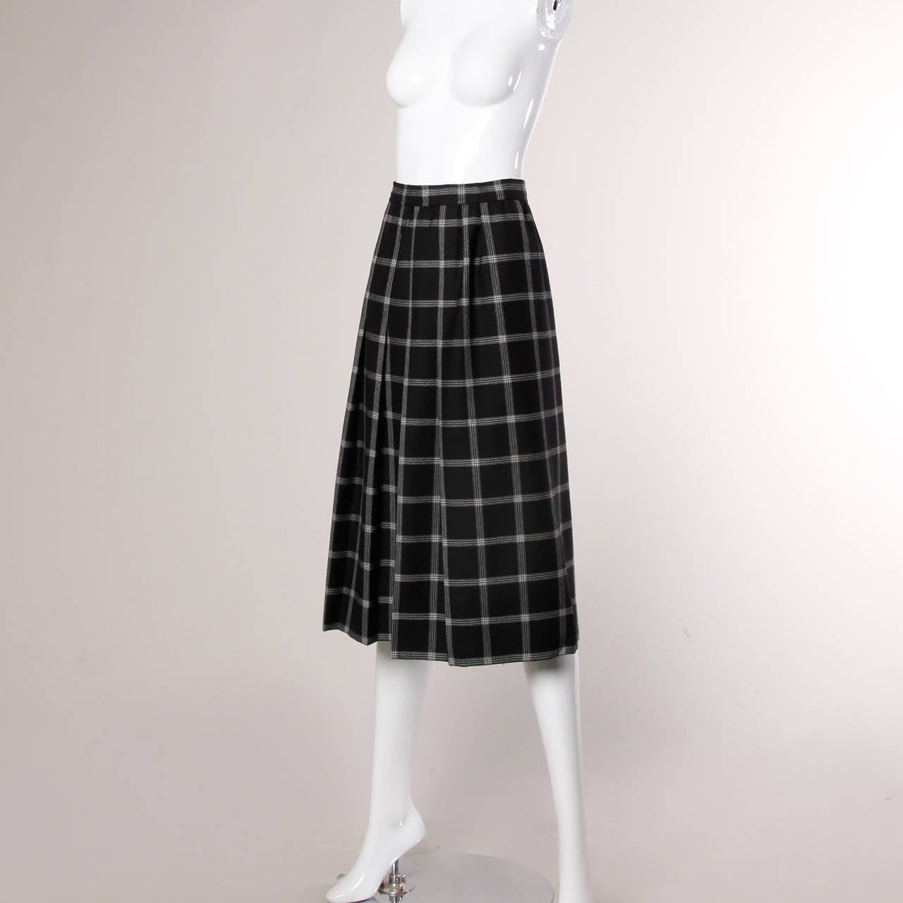 black and white plaid wool skirt