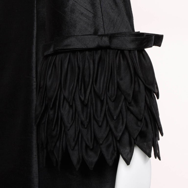 Black 1960s Vinchi Vintage Italian Sculptural Silk + Wool Petal Swing Coat For Sale